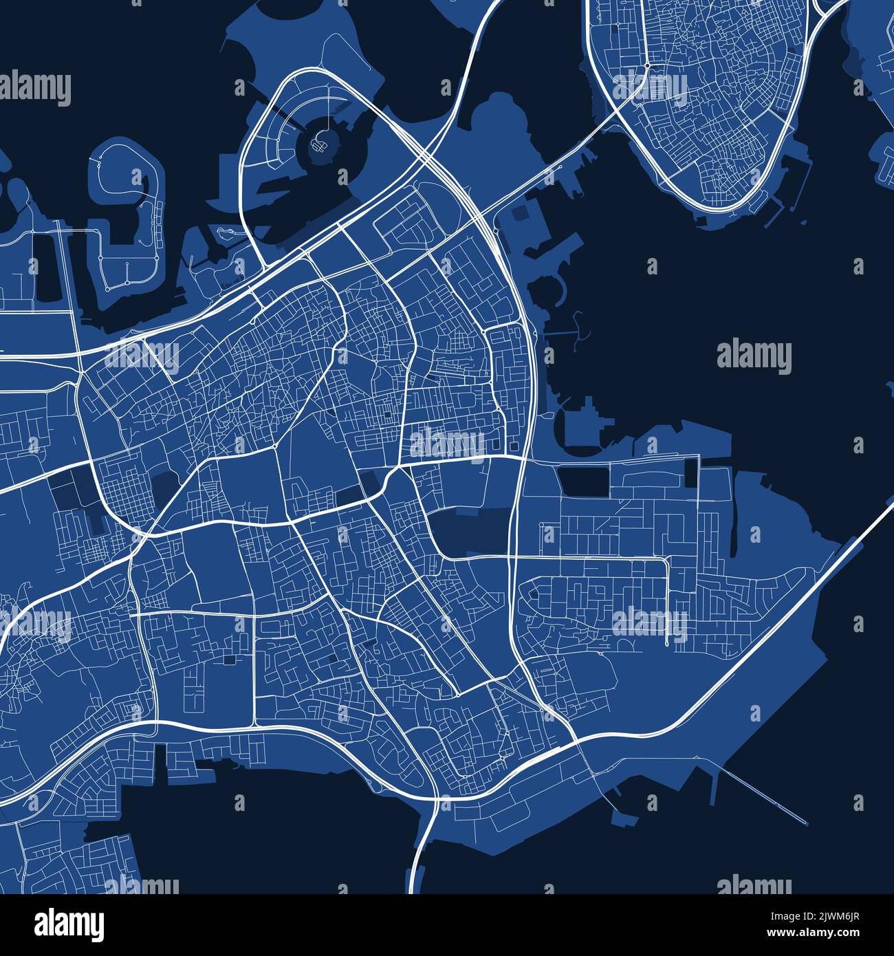 Carte vectorielle détaillée affiche de la ville de Manama, carte à impression linéaire. Panorama urbain à ciel bleu. Illustration de Vecteur