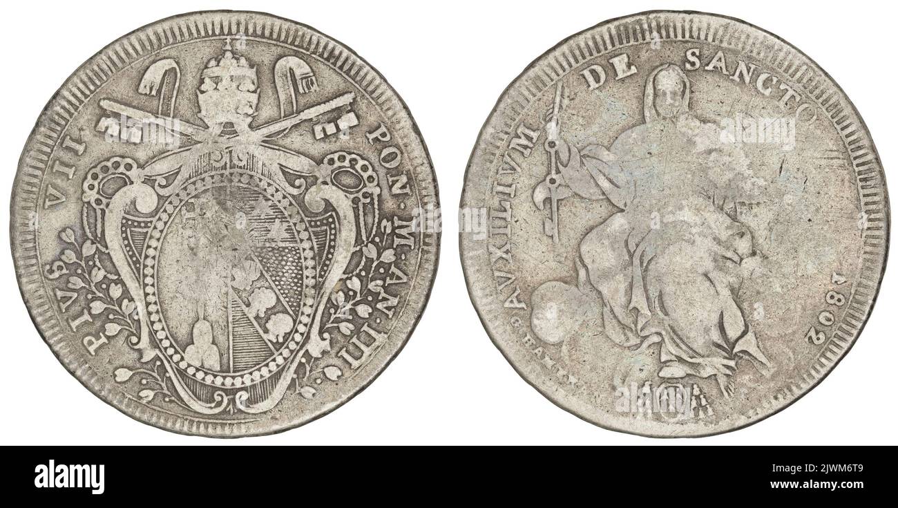 scudo. Państwo Kościelne, Pie VII (papież ; 1800-1823), dirigeant, Hamerani Gioacchimo {do ok.1807} W Rzymie, médaillé masculin Banque D'Images