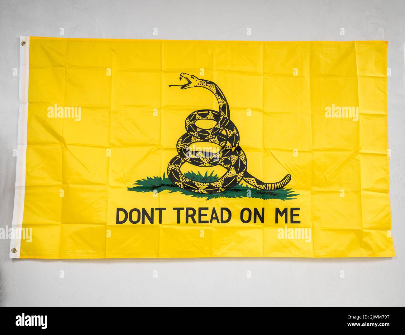 Bien que souvent appelé drapeau “Don’t Tread on Me”, le nom correct est le drapeau Gadsden, nommé d’après son concepteur, Christopher Gadsden. Banque D'Images