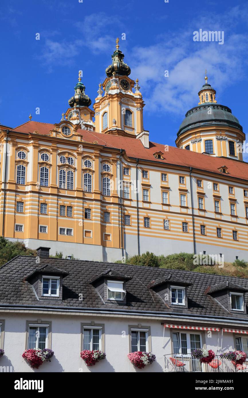 Abbaye de Melk en Autriche. Monastère bénédictin baroque. En langue allemande Stift Melk. Banque D'Images