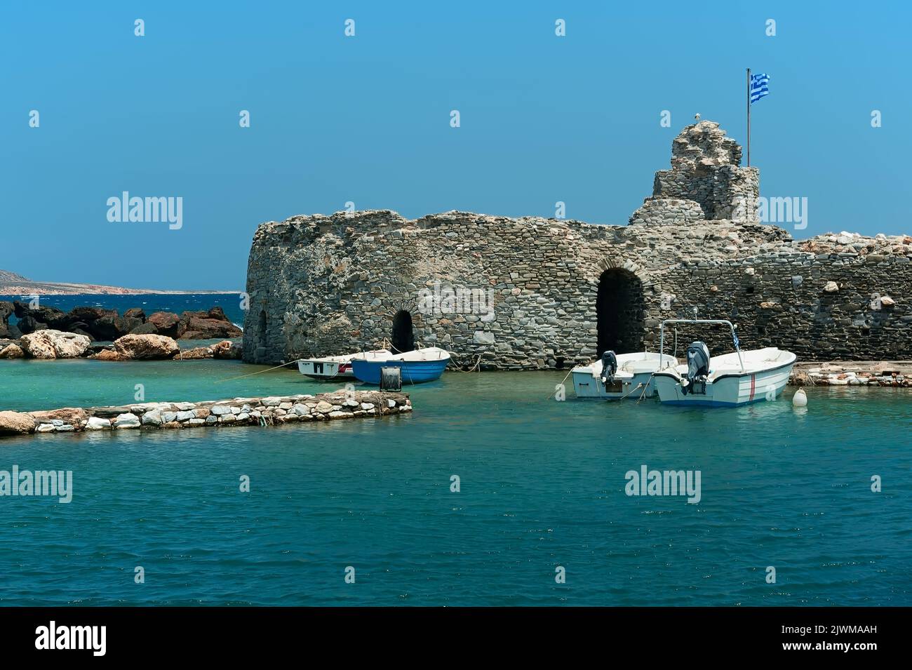 Port du village de Naoussa, île de Paros, Grèce Banque D'Images