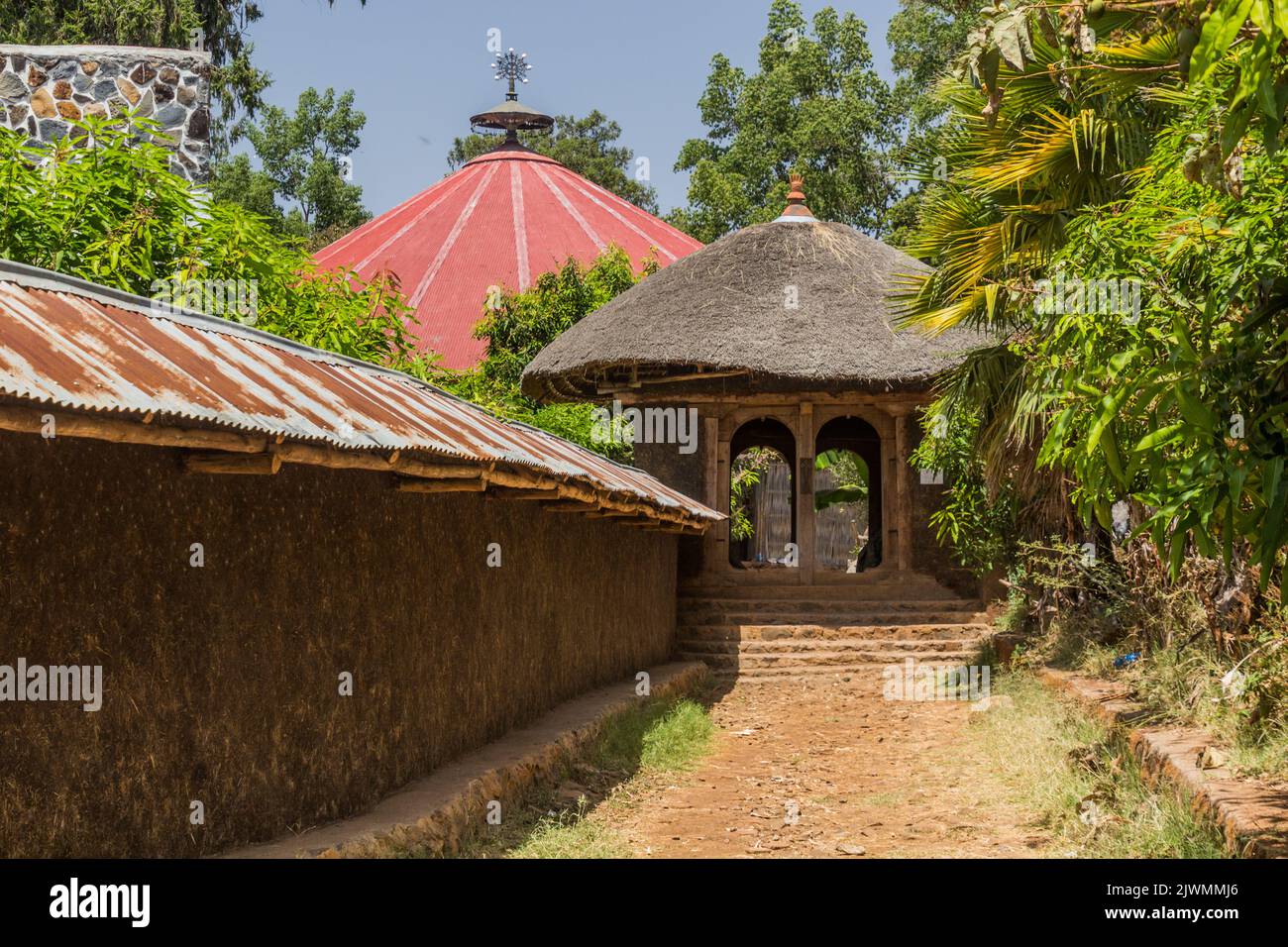 Le monastère d'URA Kidane Meret (Mihret) sur la péninsule de Zege, dans le lac de Tana, en Éthiopie Banque D'Images