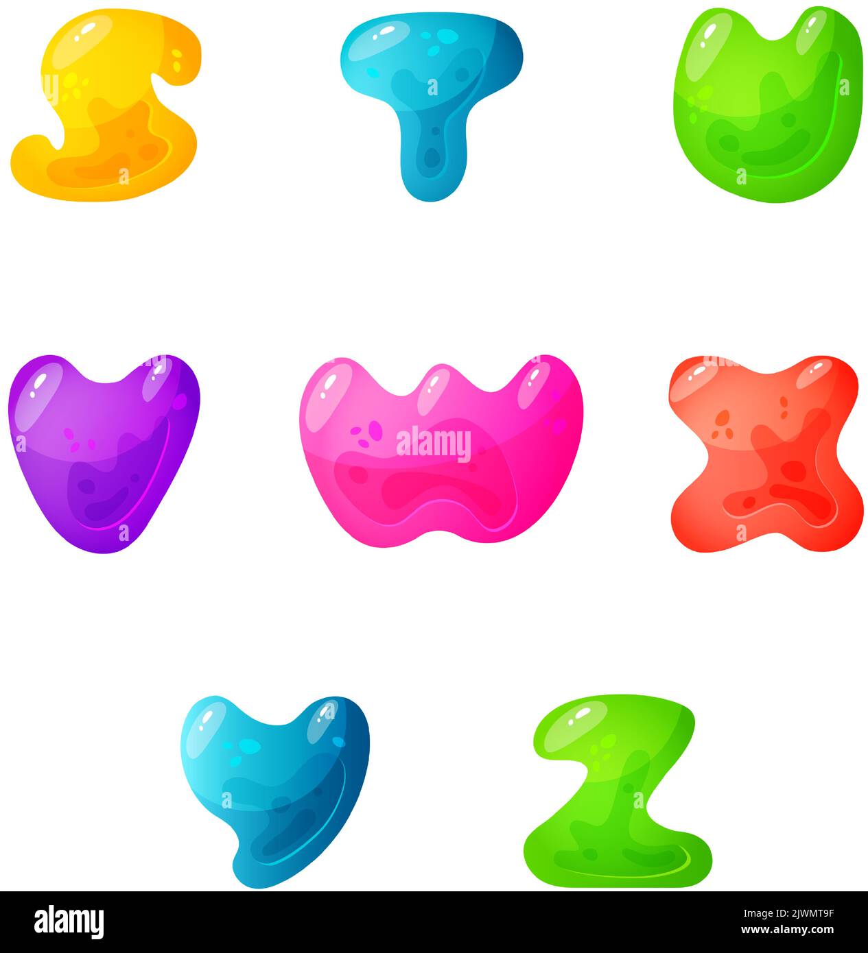 Lettres colorées en gelée, alphabet comique pour les enfants. Police jelly Bright. Type d'enfant pour les événements, les promotions. Illustration de Vecteur