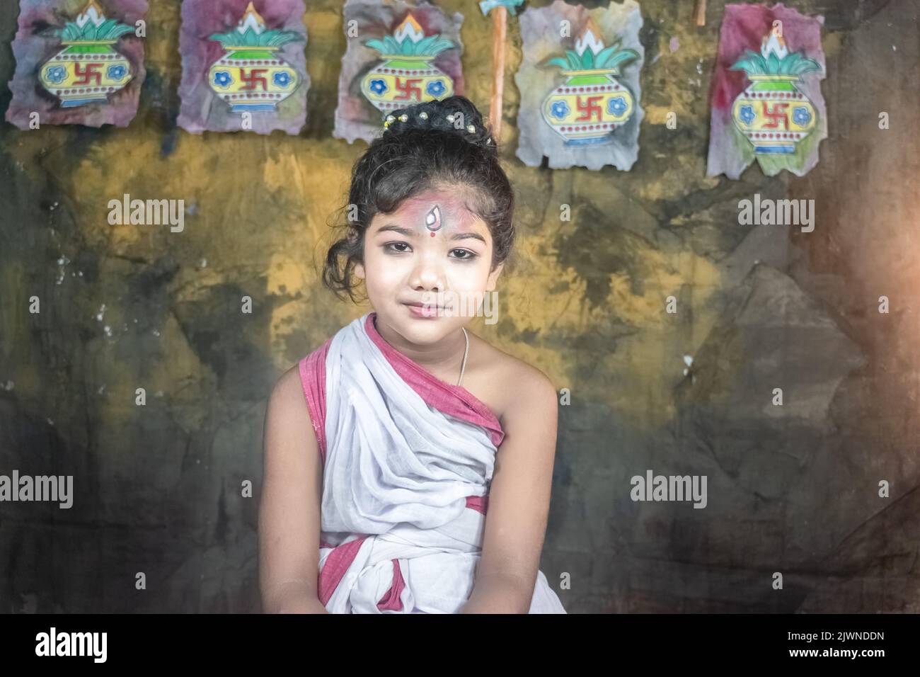 Un concept Agomoni photoshoot, mignon bébé dans la déesse Durga Banque D'Images