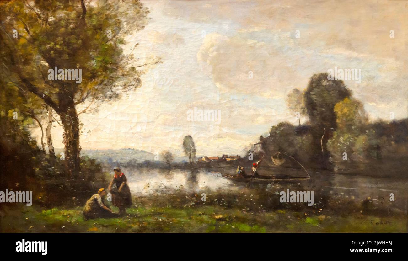 Paysage de Seine près de Chatou, Jean-Baptiste-Camille Corot, vers 1855, Alte Nationalgalerie, Berlin, Allemagne, Europe Banque D'Images