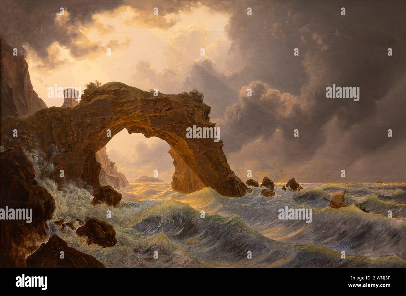 La mer Stormy autour de l'Arco di Miseno à Miliscola avec une vue à Nisida, Joseph Rebell, 1828, Alte Nationalgalerie, Berlin, Allemagne, Europe Banque D'Images La mer Stormy autour de l'Arco di Miseno à Miliscola avec une vue à Nisida, Joseph Rebell, 1828, Alte Nationalgalerie, Berlin, Allemagne, Europe Banque D'Images