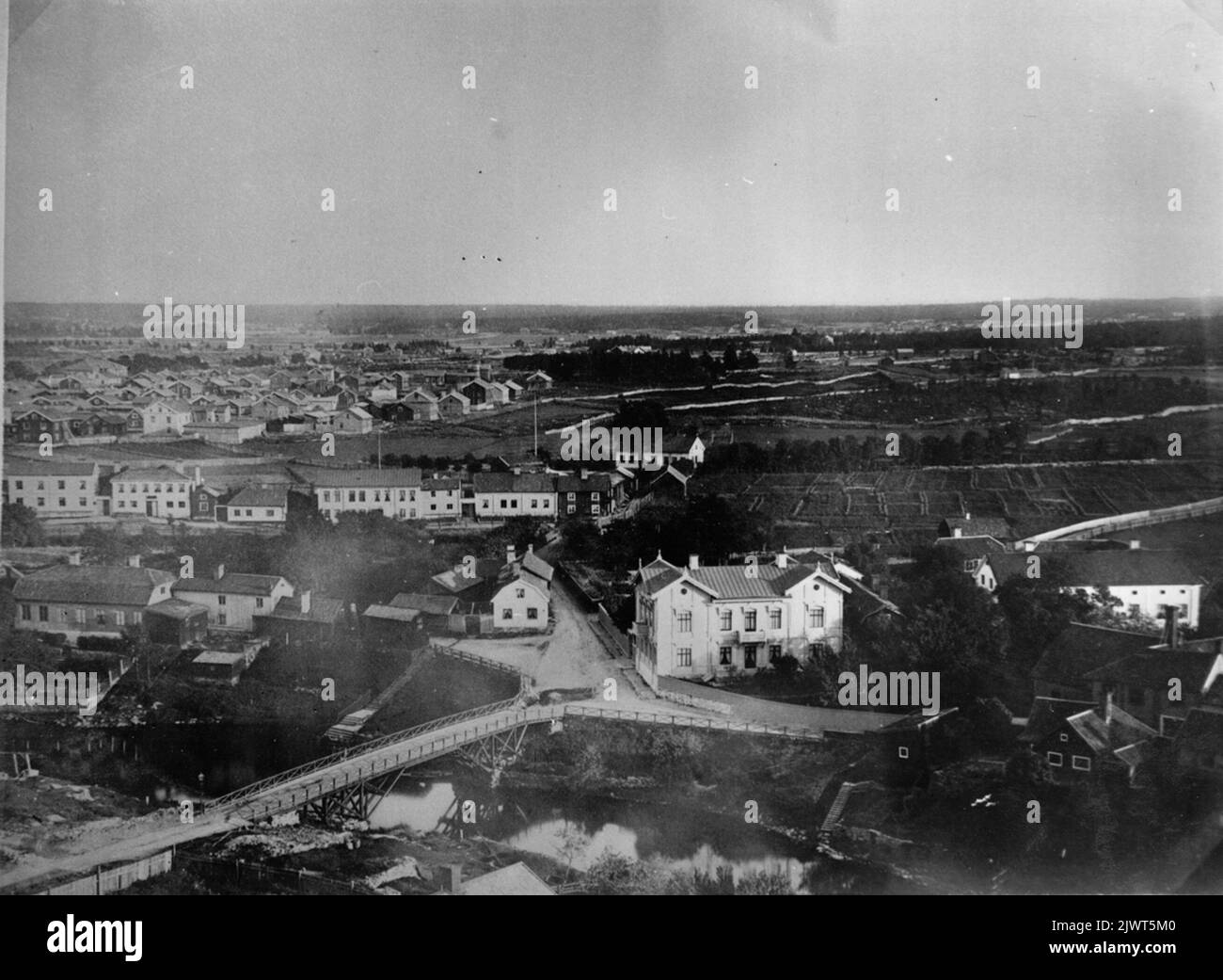 Vue de la Tour de l'église de la Sainte Trinité au Sud après le feu en 1869. Utsikt från Heliga Trefaldighets kyrkas déchiré mot Söder efter branden 1869. Banque D'Images