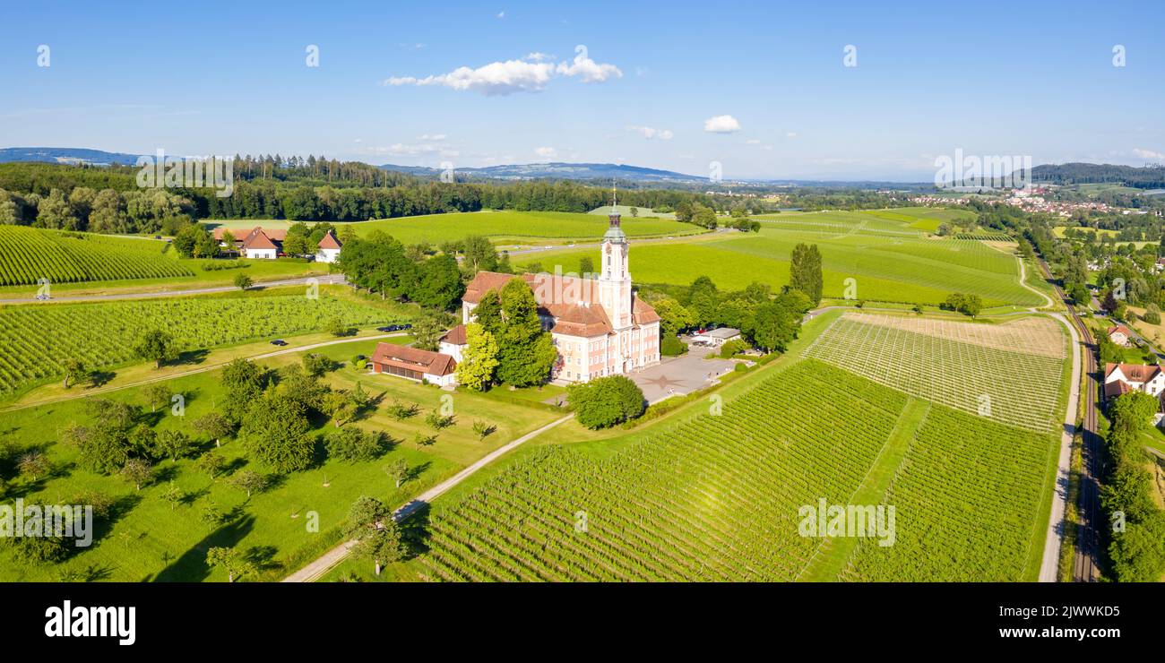 Monastère cistercien Birnau au lac de Constance vue aérienne photo panorama église baroque de pèlerinage en Allemagne Banque D'Images