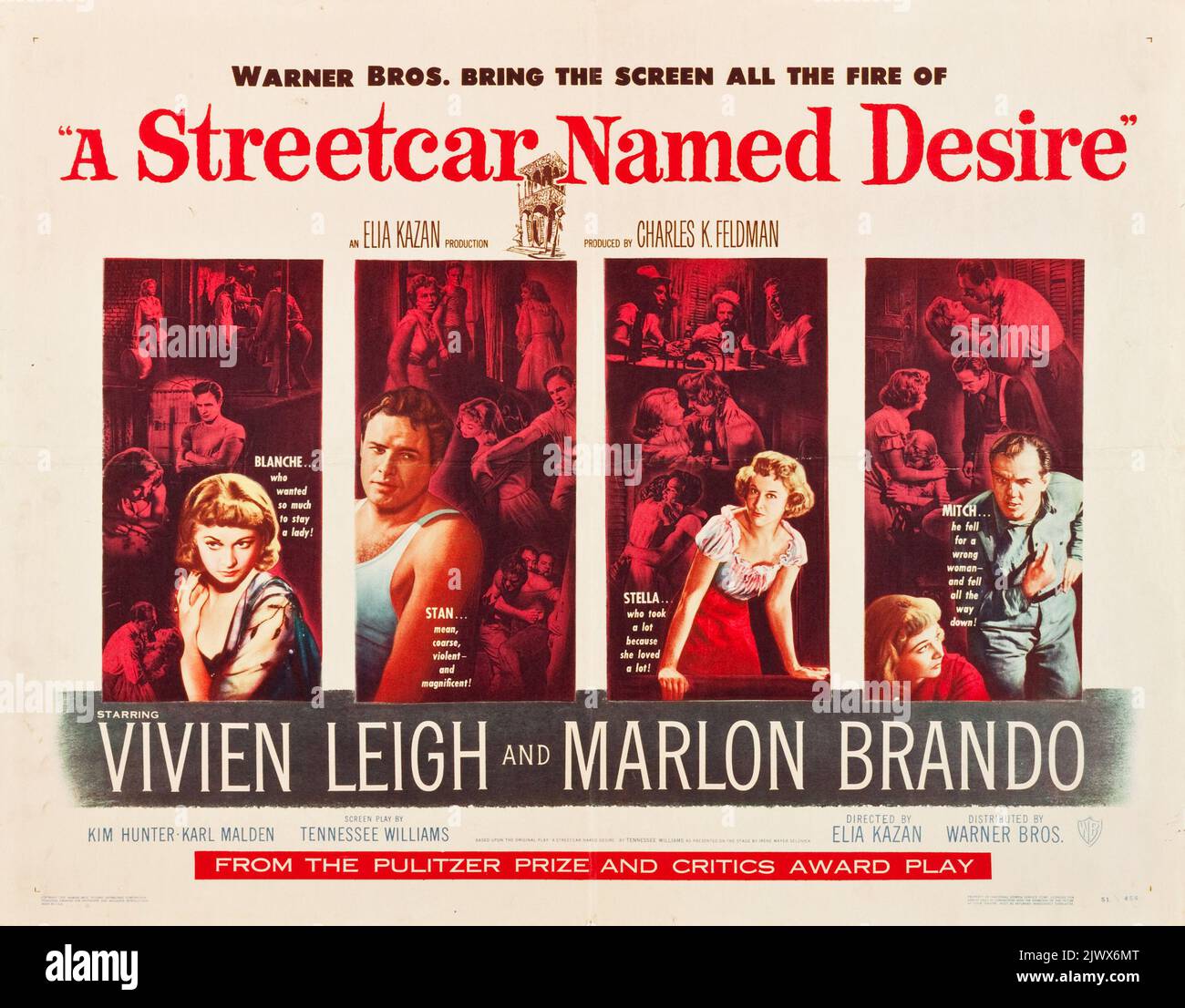 Une voiture de rue nommée Desire (Warner Brothers, 1951). Affiche demi-feuille - FEAT Marlon Brando et Vivien Leigh. Banque D'Images