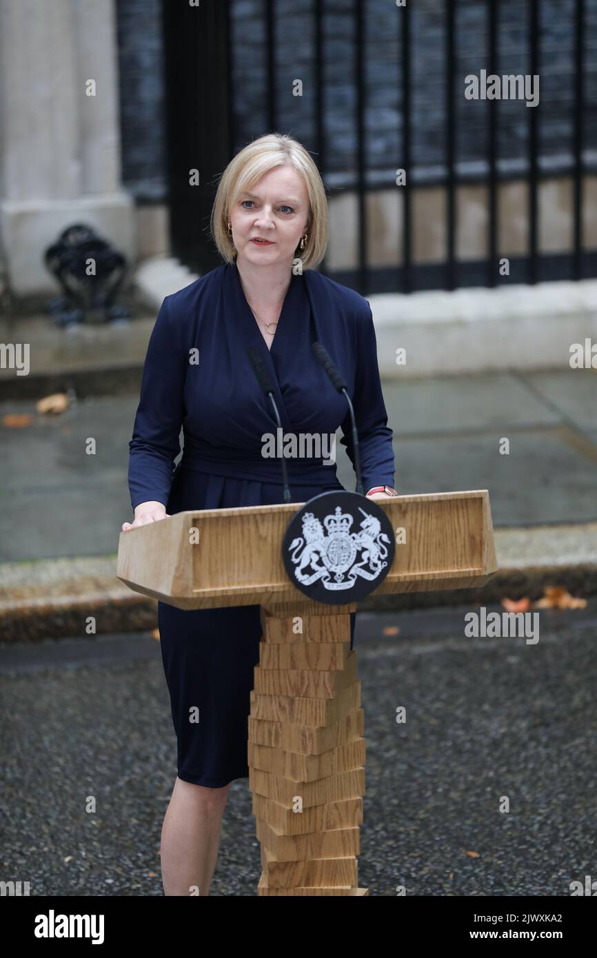 Londres, Royaume-Uni. 06th septembre 2022. Liz Truss prononce son premier discours en tant que Premier ministre le 6th septembre 2022 à Londres. Crédit : Lucy North/Alamy Live News Banque D'Images