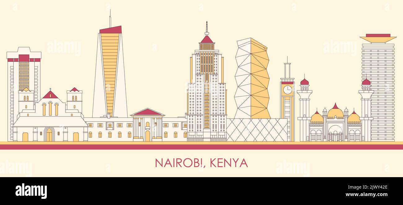 Caricature Panorama par Skyline de la ville de Nairobi, Kenya - illustration vectorielle Illustration de Vecteur