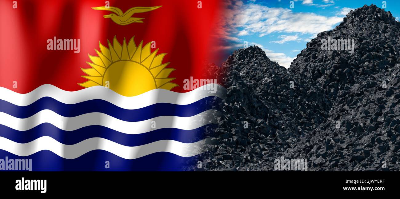 Kiribati - drapeau de pays et pile de charbon - illustration 3D Banque D'Images