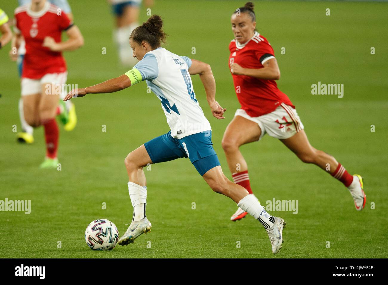 Cardiff, Royaume-Uni. 6th septembre 2022. Mateja Zver de Slovénie pendant le match de qualification de la coupe du monde des femmes du pays de Galles contre la Slovénie. Crédit : Gruffydd Thomas/Alay Live News Banque D'Images