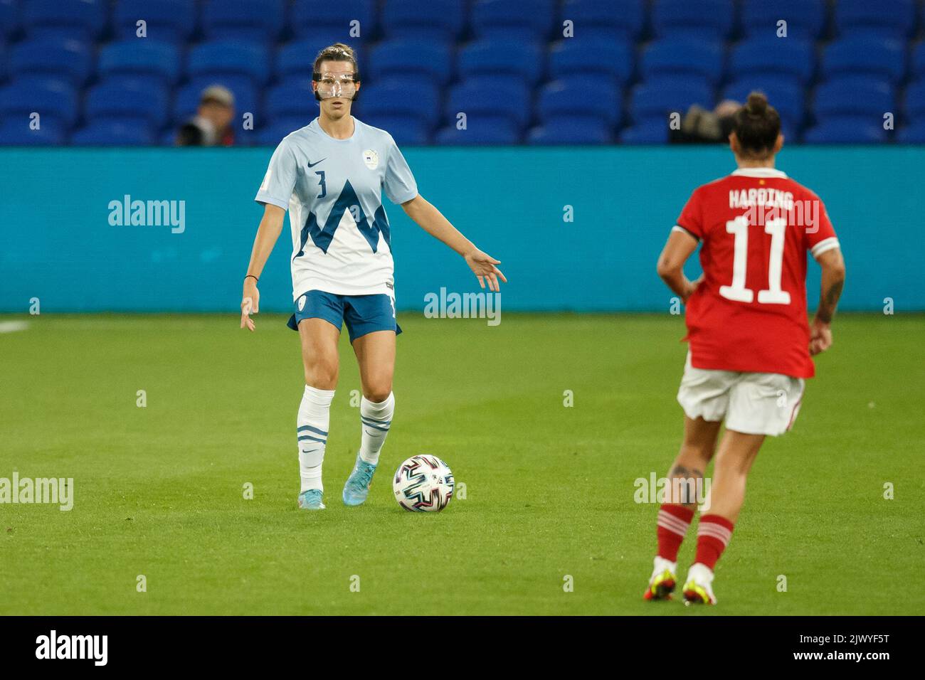Cardiff, Royaume-Uni. 6th septembre 2022. Sara Agrež de Slovénie pendant le match de qualification de la coupe du monde des femmes du pays de Galles contre la Slovénie. Crédit : Gruffydd Thomas/Alay Live News Banque D'Images