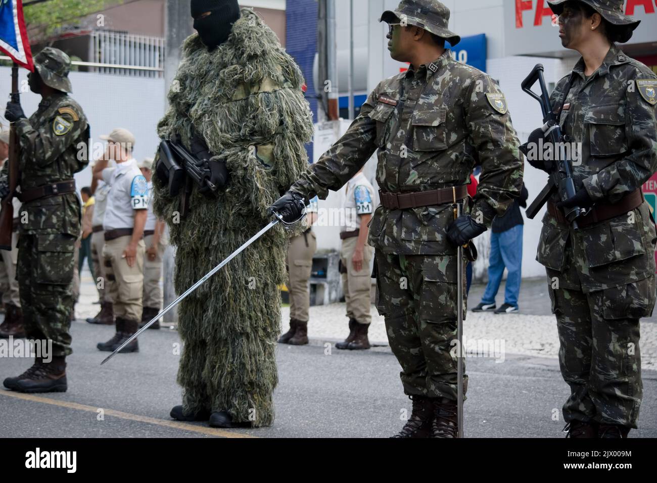 Salvador, Bahia, Brésil - 7 septembre 2016 : soldats des forces spéciales de police militaire lors d'un défilé militaire commémorant l'indépendance de Banque D'Images
