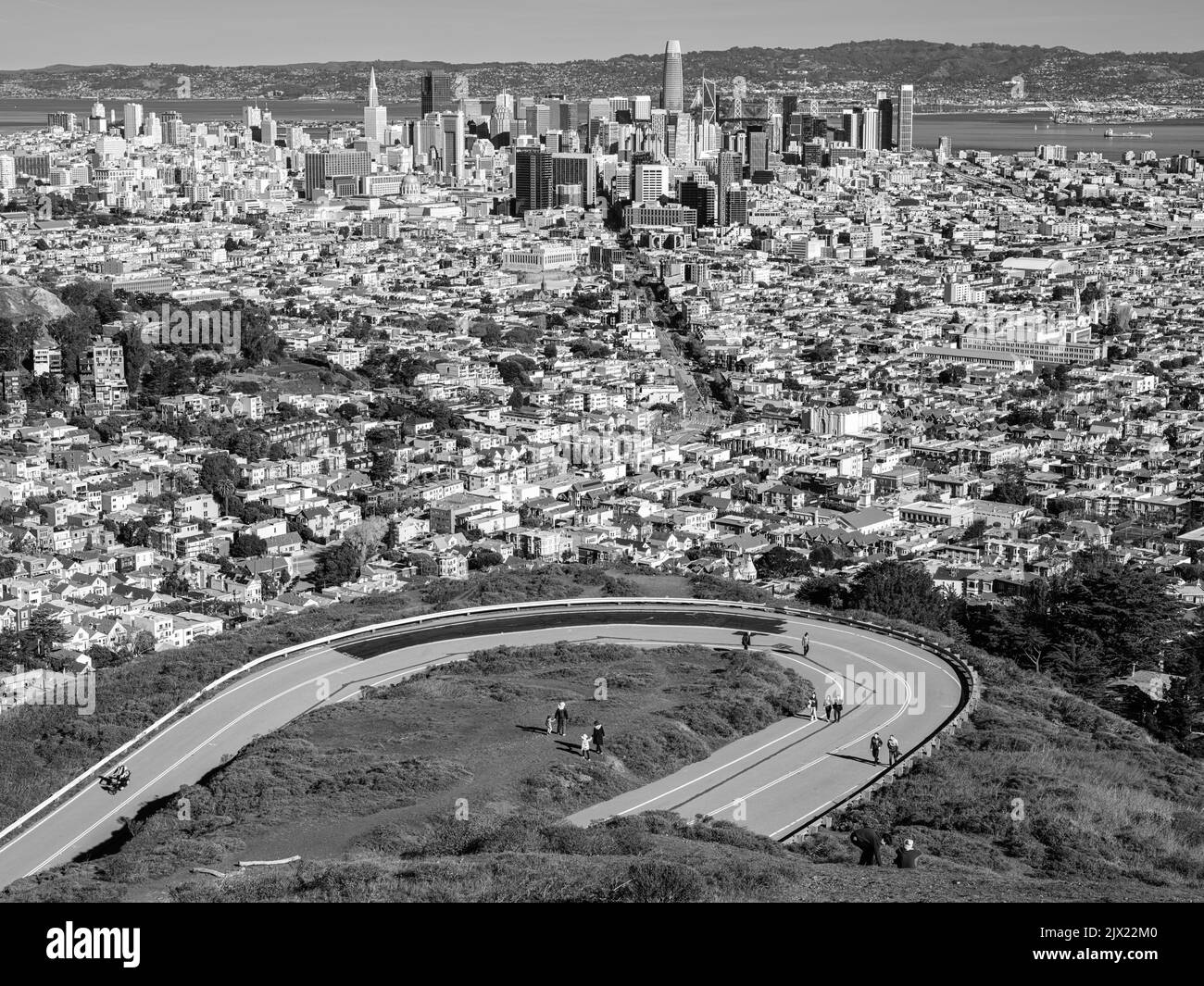 Vue sur le Best San Francisco Cityscape depuis Twin Peaks California. Banque D'Images