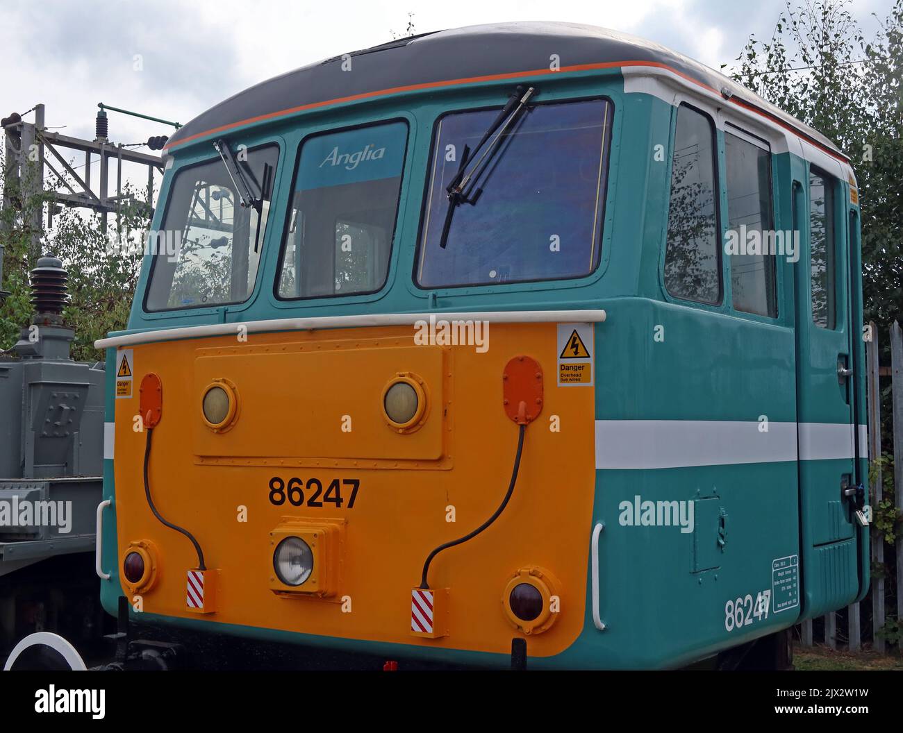 Cabine Greater Anglia, pour 86247, moteur électrique BR classe 86, construit en 1965, conservé à Crewe, Cheshire, Angleterre, ROYAUME-UNI, CW1 Banque D'Images