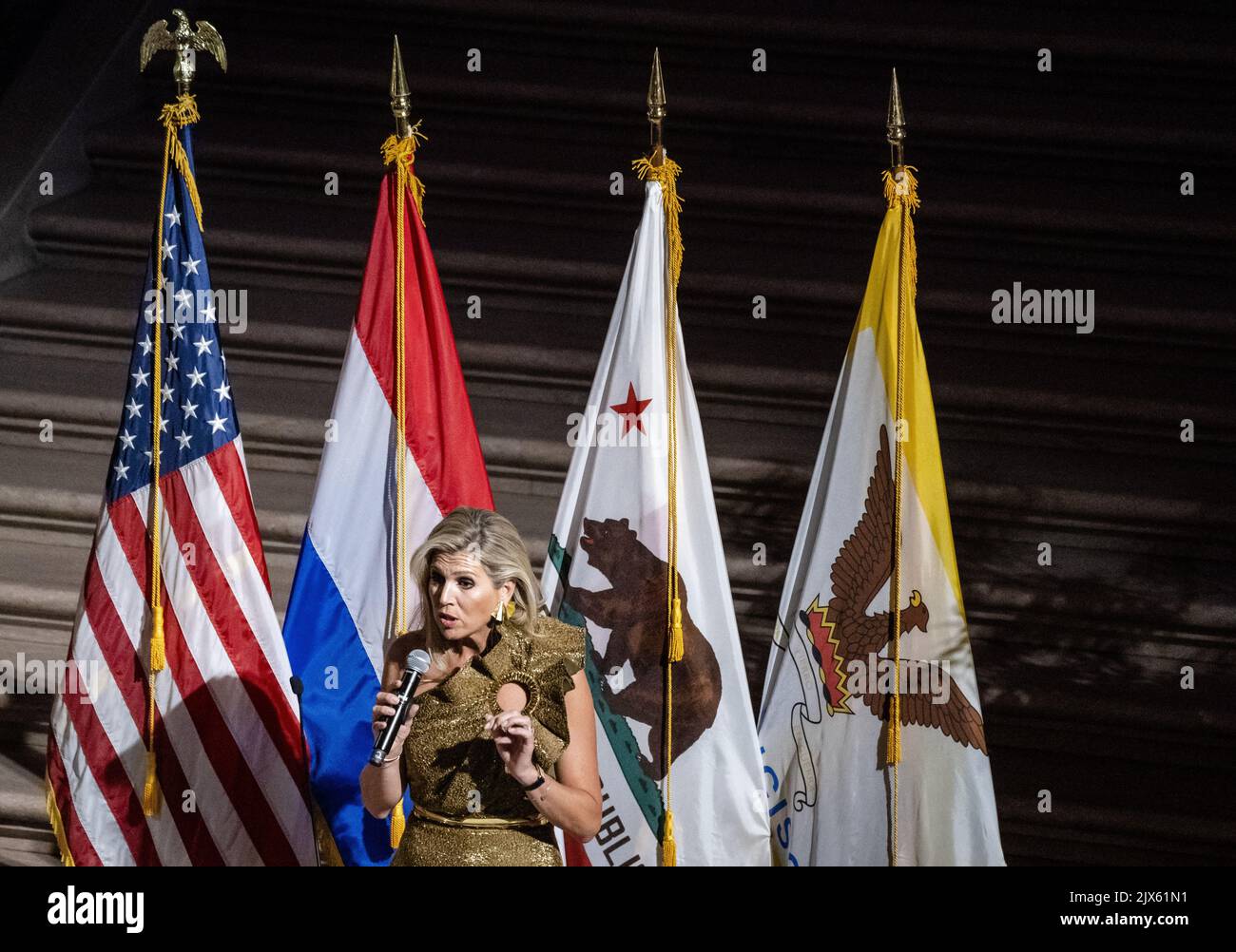 2022-09-06 20:30:10 SAN FRANCISCO - la Reine Maxima donne un discours lors d'une réunion de réseau dans la mairie (Hôtel de ville). La Reine effectue une visite de travail de quatre jours aux États-Unis. Le voyage est principalement dominé par les relations économiques. ANP BART MAAT pays-bas hors - belgique hors Banque D'Images