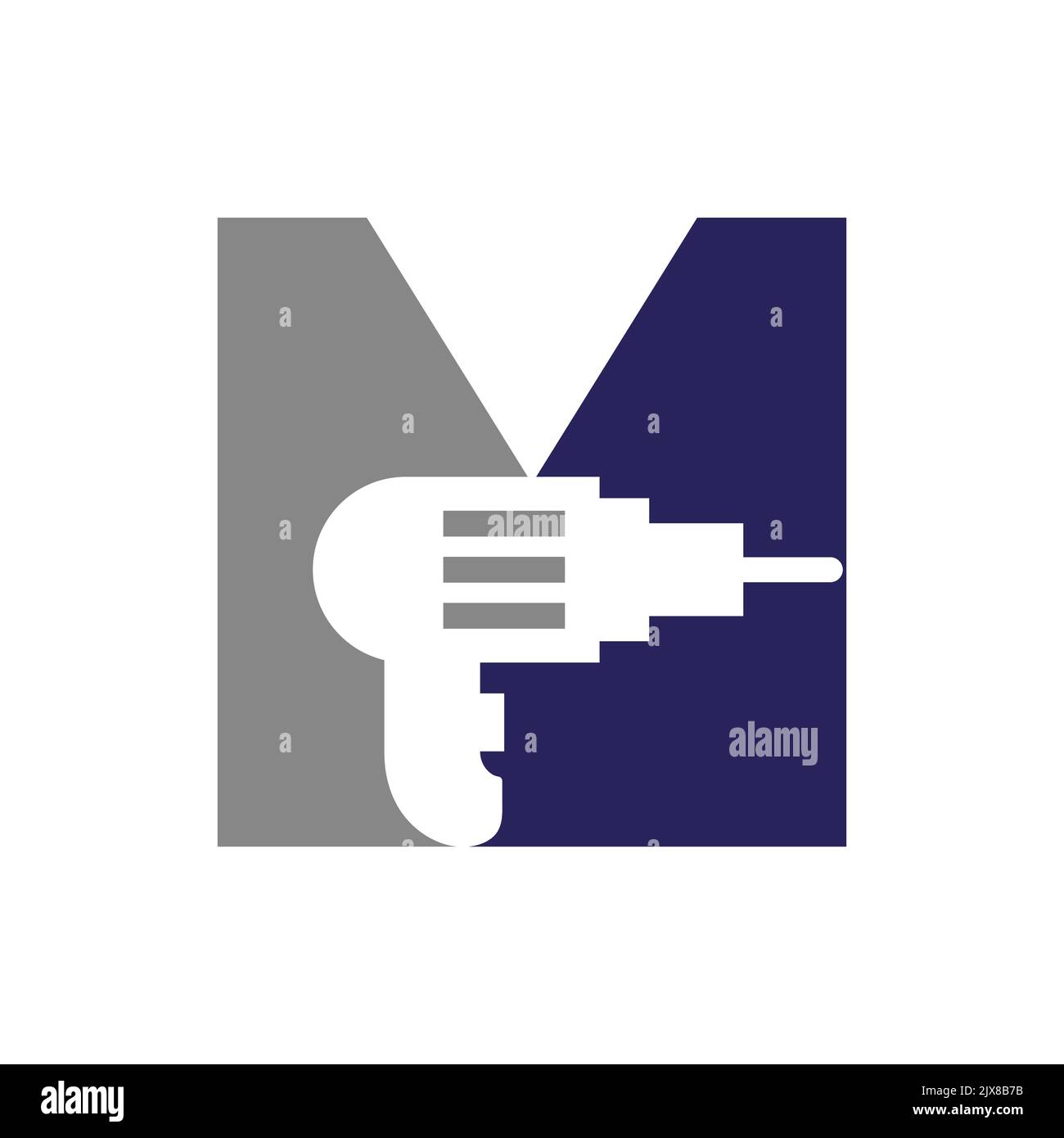 Letter M Manufacturing Construction logo concept de conception avec modèle vectoriel de symbole de perceuse Illustration de Vecteur