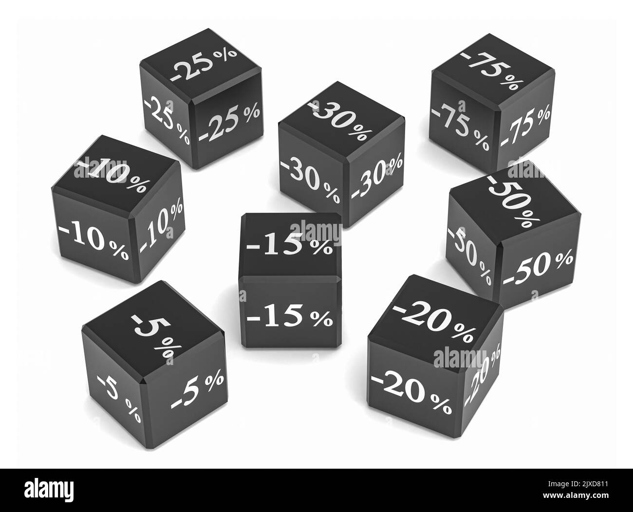 Cubes avec différentes remises à la vente. Chiffres avec pourcentages. rendu 3d Banque D'Images