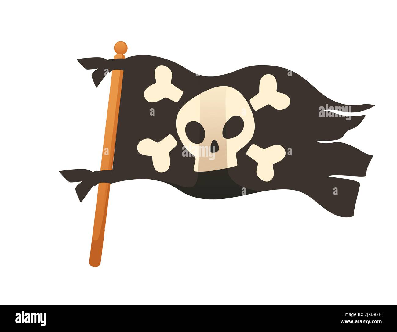 Drapeau pirate de couleur noire avec illustration vectorielle du crâne et des os isolée sur fond blanc Illustration de Vecteur