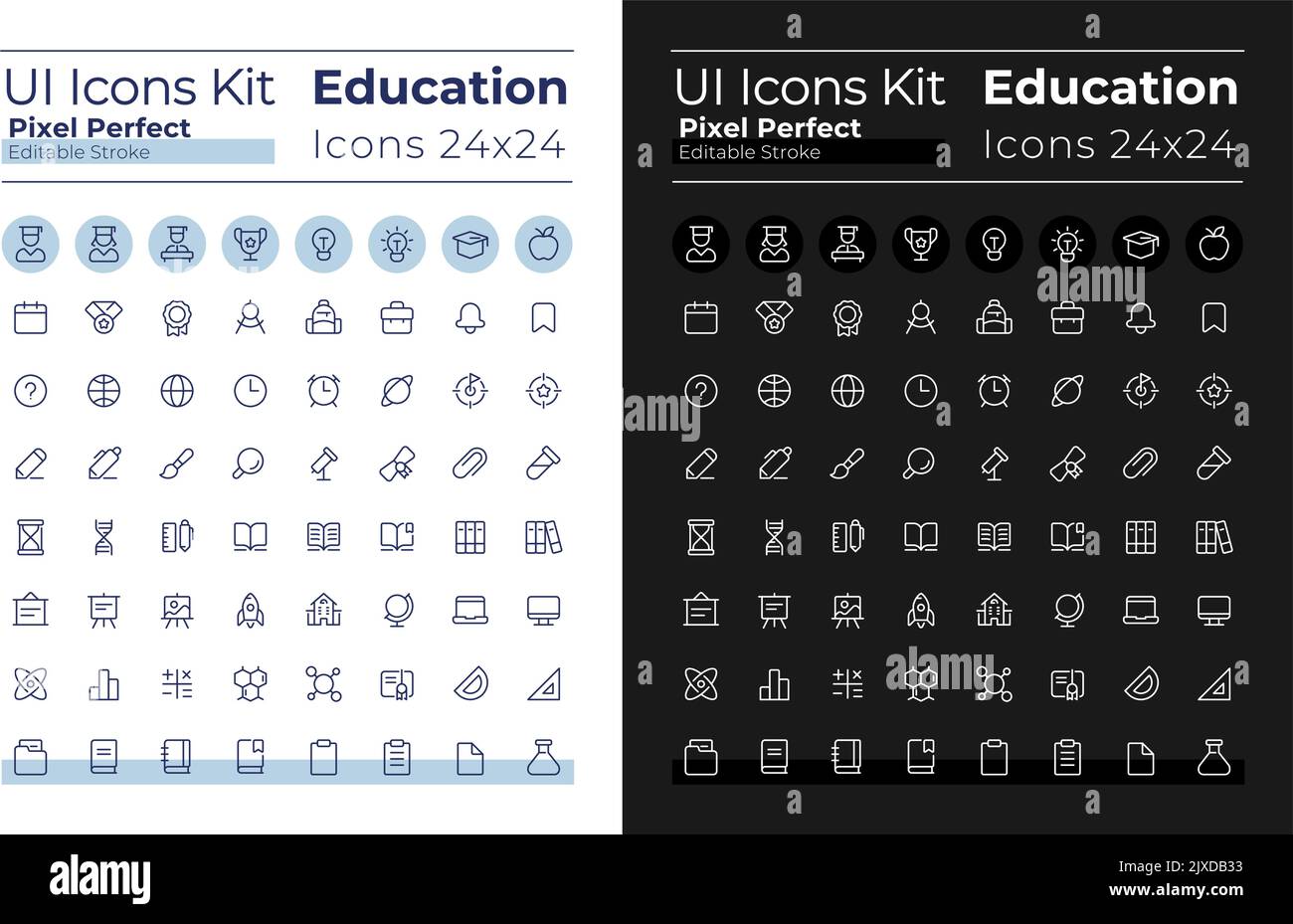 Pixel d'éducation à distance Perfect Linear ui icons défini pour le mode sombre, clair Illustration de Vecteur