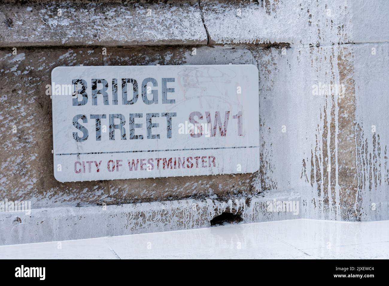 Westminster Bridge Road, Westminster, Londres, Royaume-Uni. 7th septembre 2022. Les manifestants végétaliens de la rébellion animale ont pulvérisé de la peinture blanche sur un mur du Palais de Westminster et bloqué la route de Bridge Street devant juste avant l'arrivée du nouveau Premier ministre Liz Truss au Parlement pour les PMQ Banque D'Images