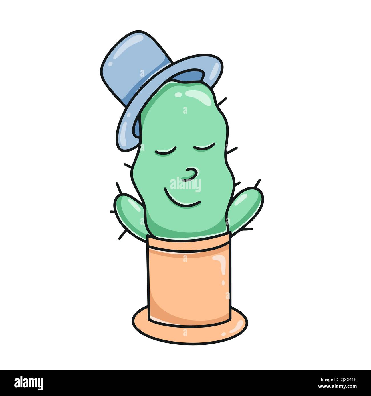 Adorable cactus dans un pot en argile. Bébé illustration cactus dans le chapeau vecteur isolé. Dessin animé à la main Illustration de Vecteur