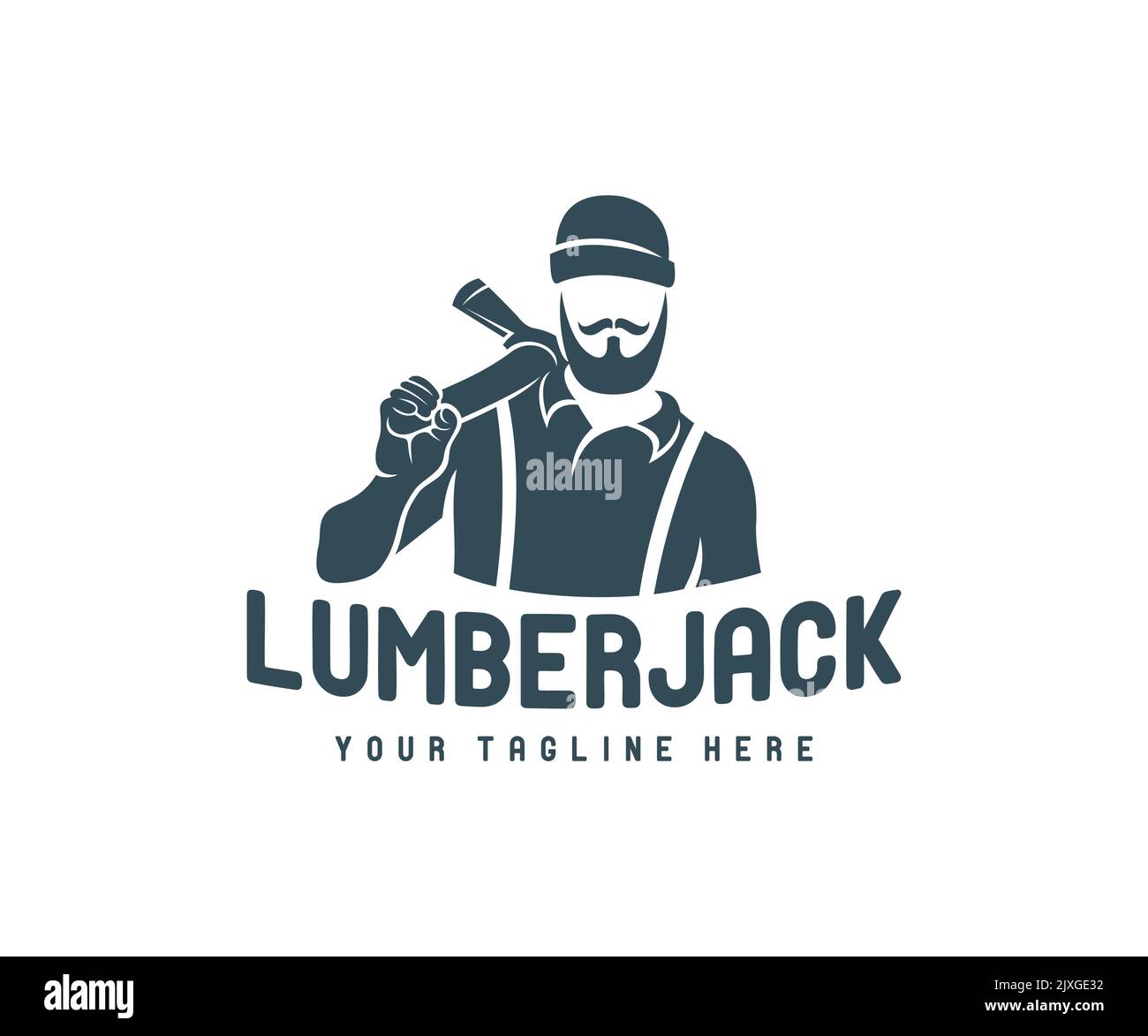 Homme avec une hache, bûcheron avec une barbe et une moustache, dans un chapeau tricoté, logo. Enregistreur, menuisier, bûcheron et hippster, design vectoriel Illustration de Vecteur