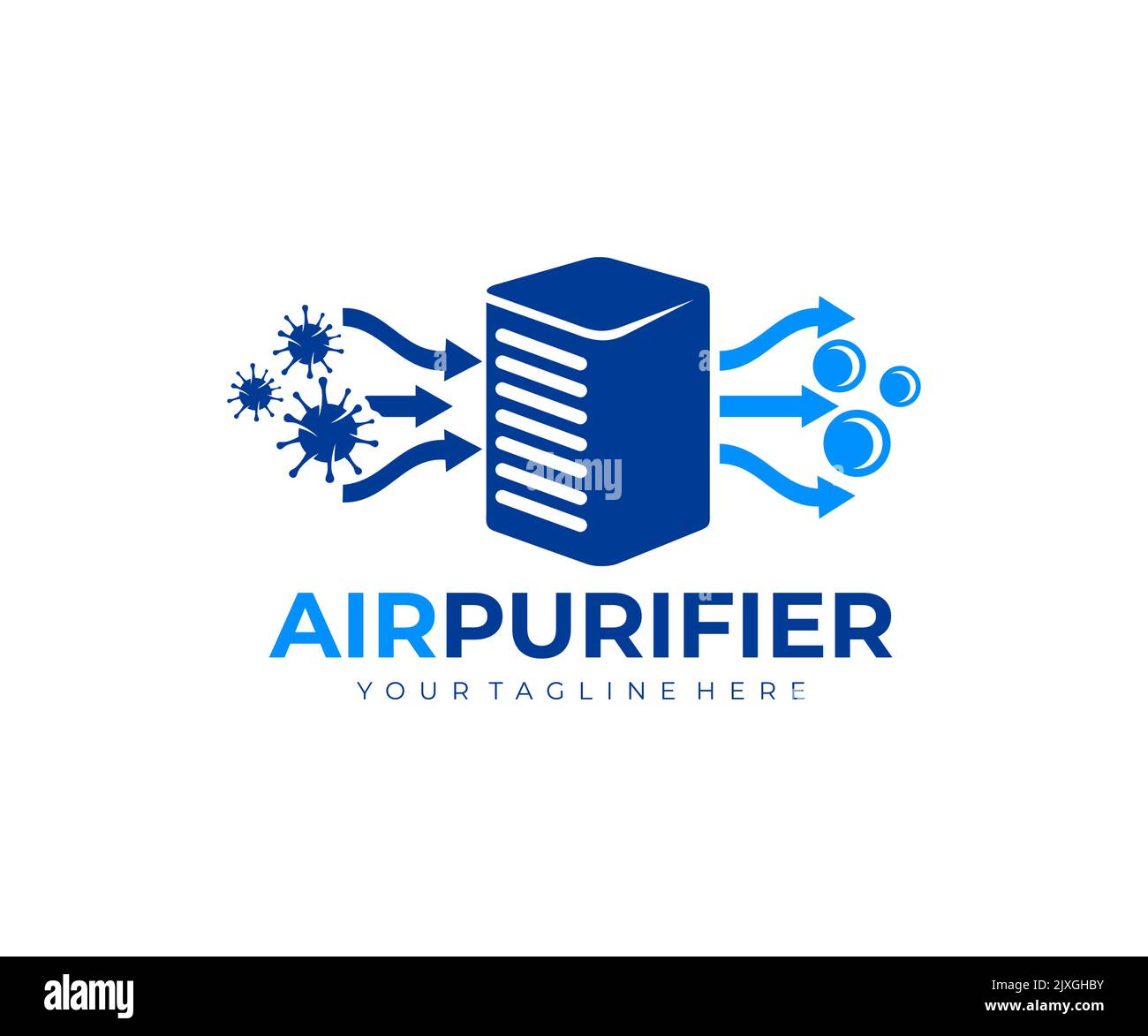 Purificateur d'air pour filtrer et nettoyer enlever la poussière et les virus, air frais, logo. Climatiseur, filtration et purification de l'air Illustration de Vecteur