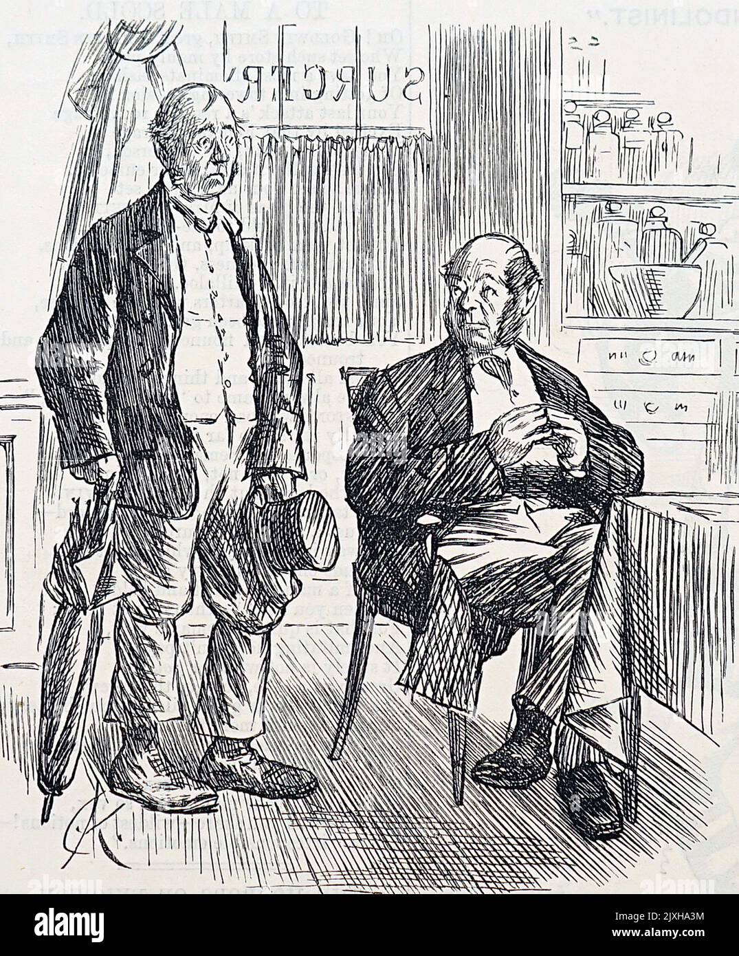 Illustration représentant la salle d'attente d'un médecin. Daté du 19th siècle Banque D'Images
