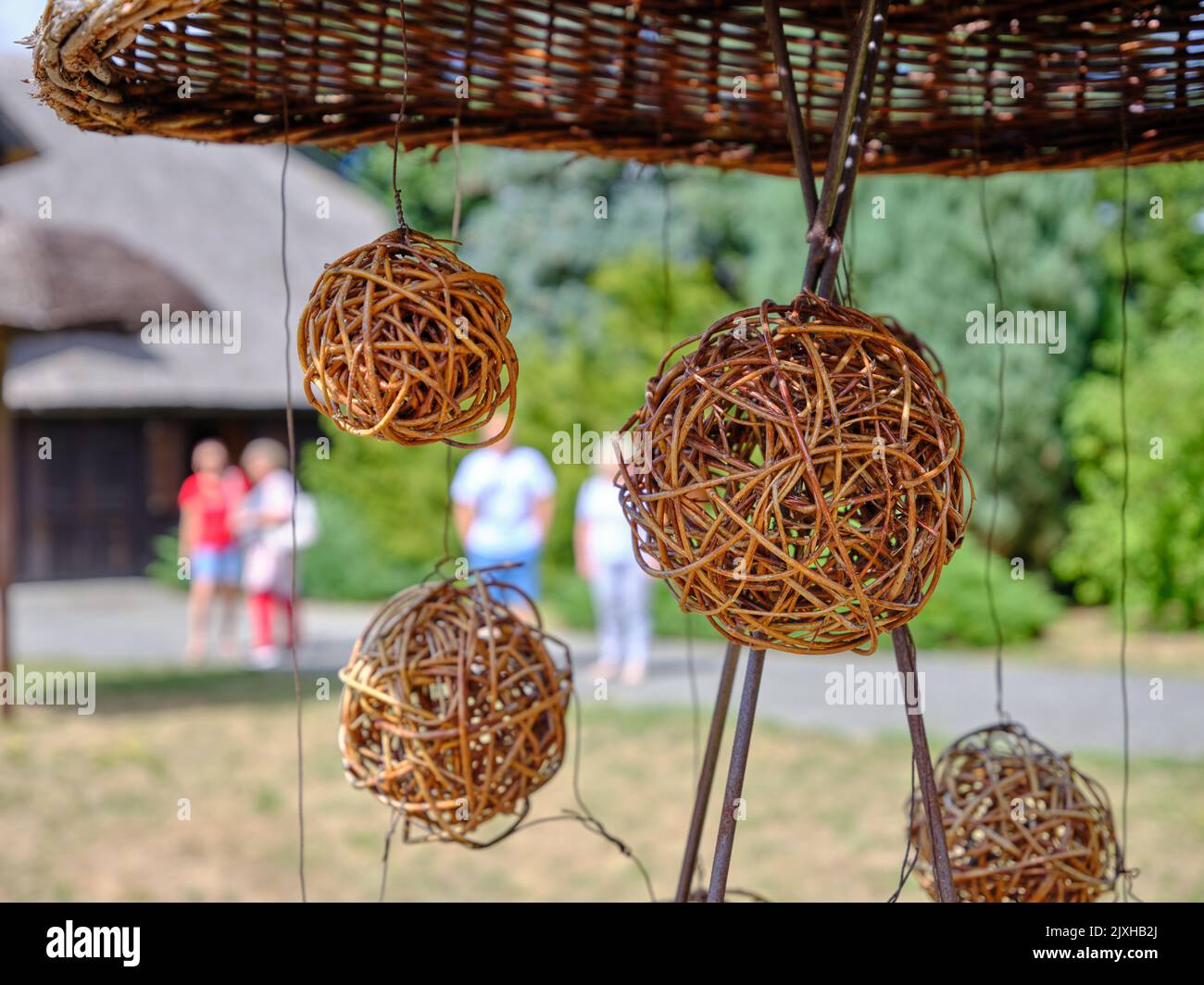 Produits tressés au saule américain. De beaux produits en osier directement de la capitale de l'industrie polonaise de l'osier, Nowy Tomysl, Pologne, Europe. Banque D'Images