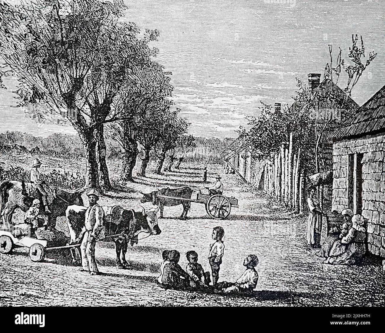 Illustration représentant un village afro-américain en Géorgie, de "les pays du monde" par Robert Brown (1842-1895) un scientifique, explorateur et auteur écossais. Daté du 19th siècle Banque D'Images