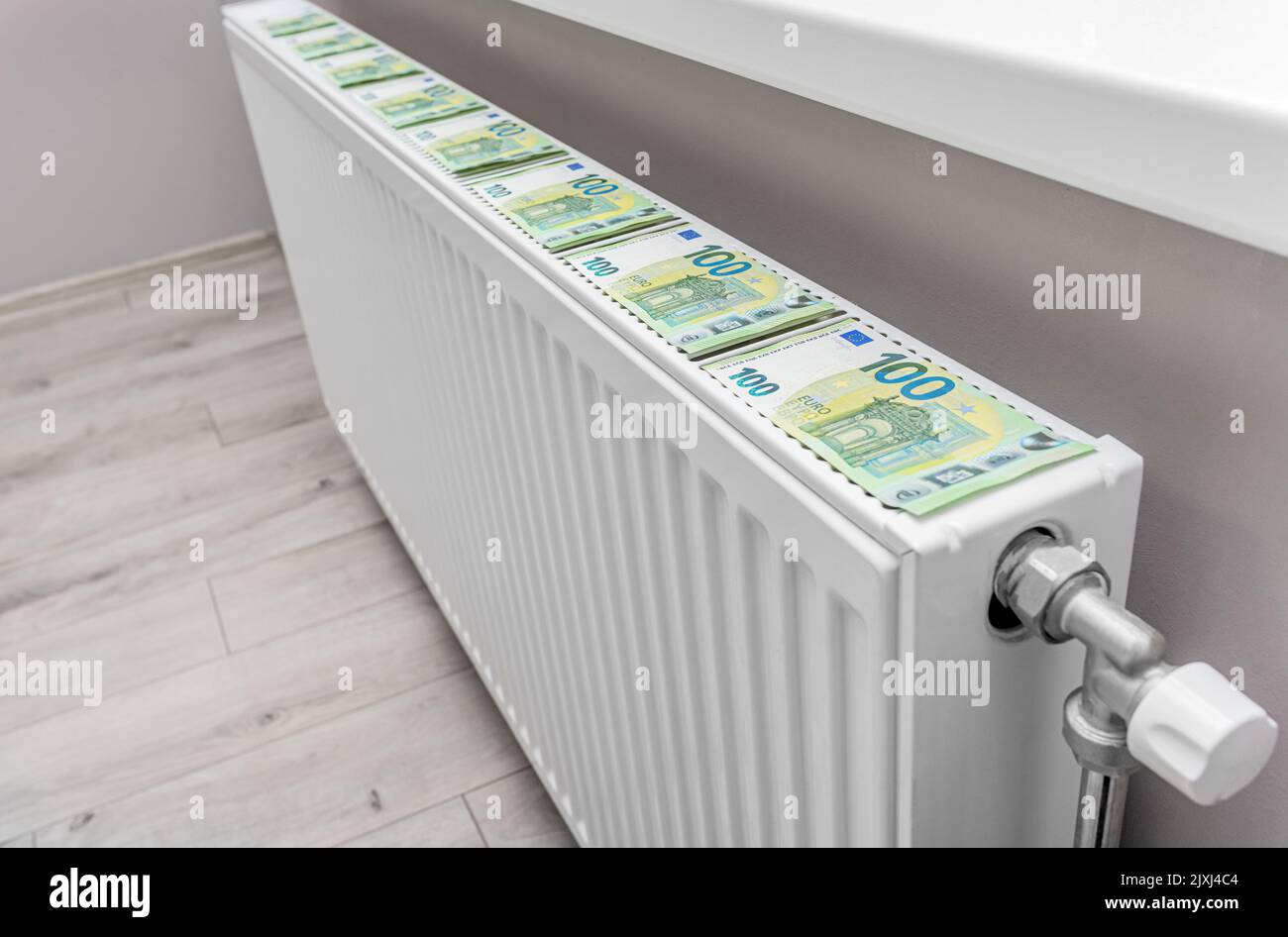 Euro monnaie sur le radiateur. Banque D'Images