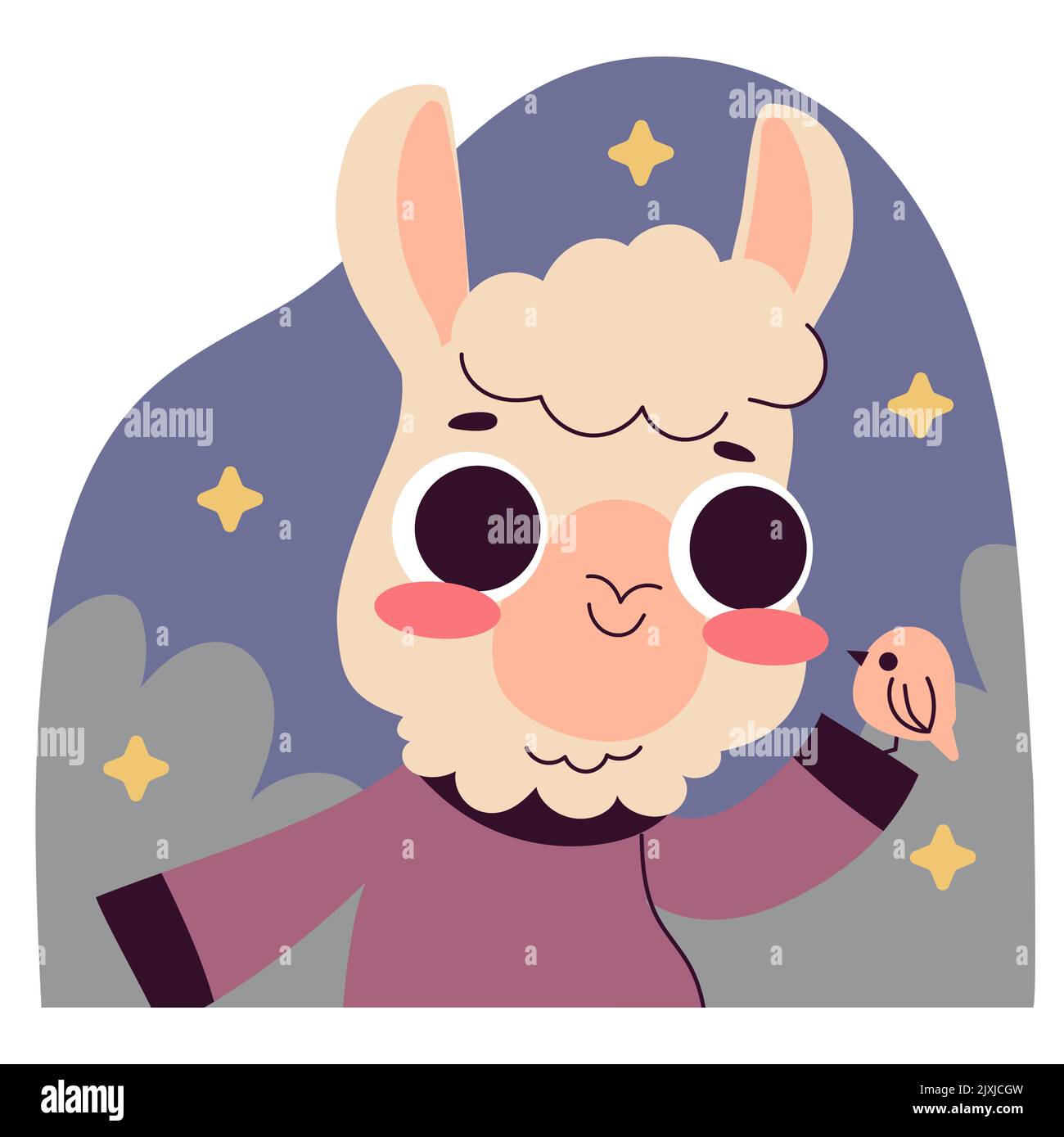 Dessin main dessin dessin animé naïf lama sticker set Illustration vectorielle. Illustration de Vecteur