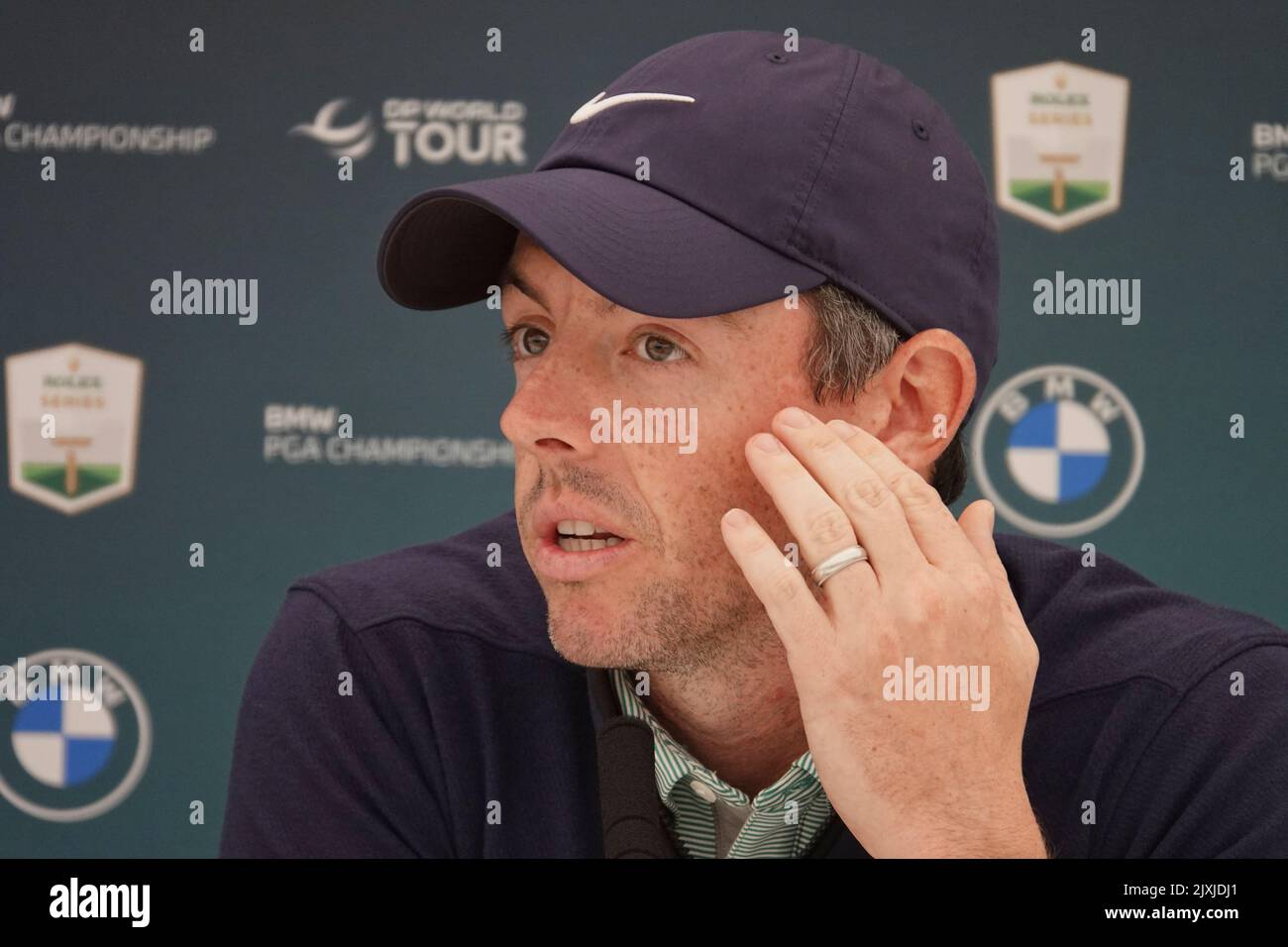 Wentworth, Surrey, Royaume-Uni. 7th septembre 2022. Rory McIlroy parle à la presse de tout ce que le golf et le golf LIV au championnat BMW/PGA célébrité ProAm qui s'est tenu au club de golf de Wentworth, Virginia Water, Surrey. Crédit : Motofoto/Alay Live News Banque D'Images