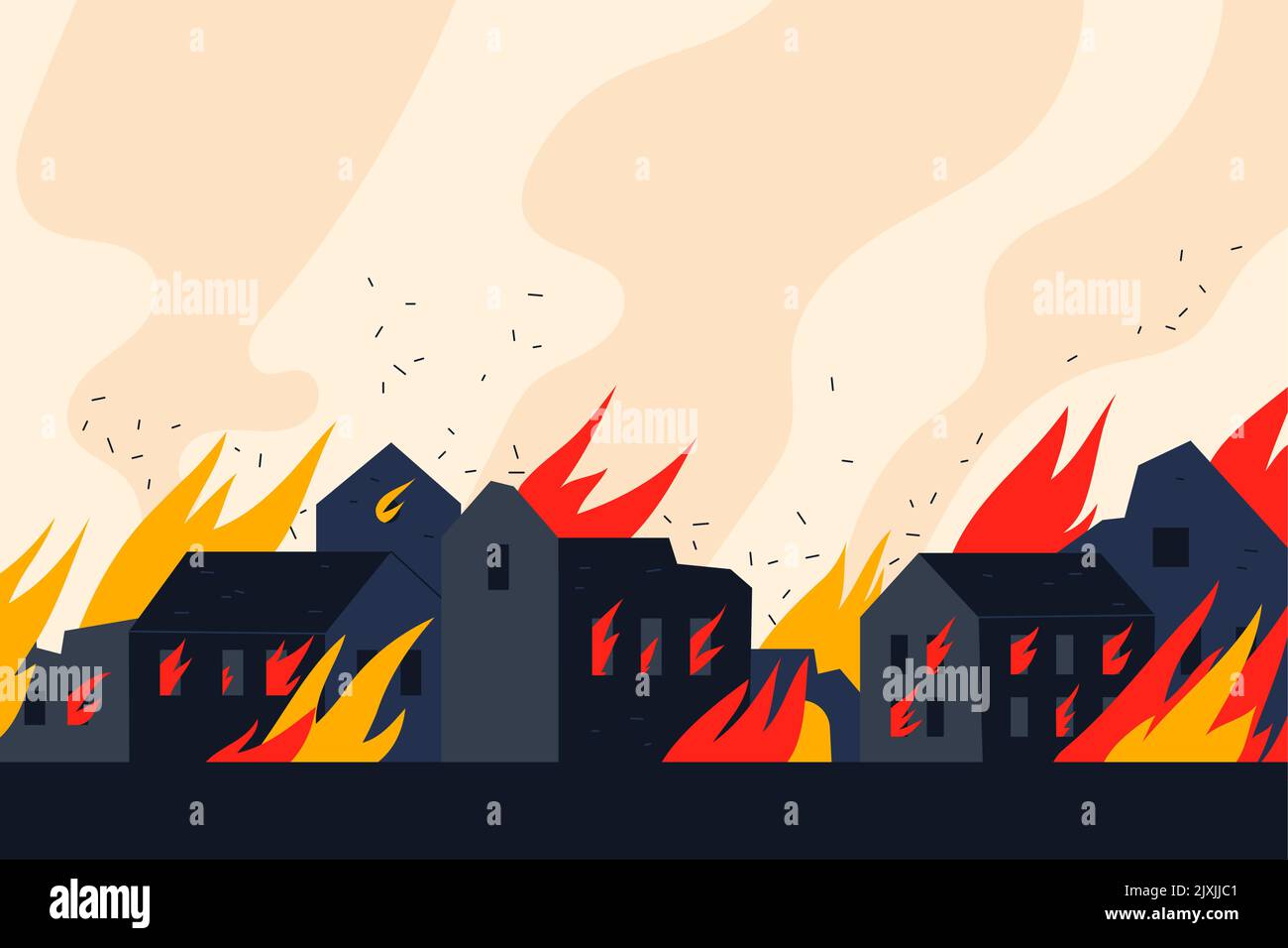 Ville à motif plat sur fond de feu Illustration vectorielle. Illustration de Vecteur