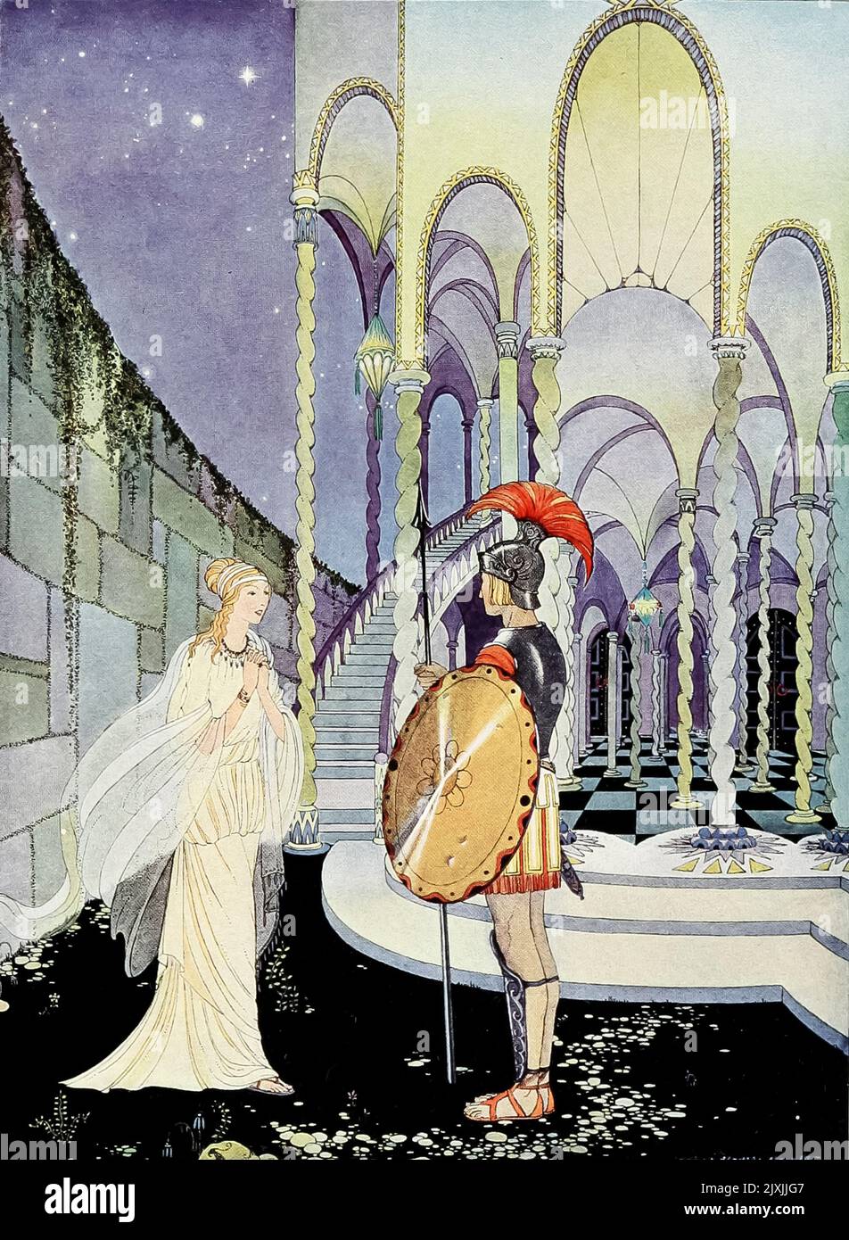 Tu as tué le monstre, crié Ariadne, claquant ses mains de ' The Minotaur ' du livre ' Tanglewood Tales ' de Nathaniel Hawthorne, 1804-1864; illustré par Virginia Frances Sterrett, Date de publication 1921 Éditeur Philadelphia Penn Pub Co. Tanglewood Tales for Boys and Girls (1853) est un livre de l'auteur américain Nathaniel Hawthorne, une suite à Un Wonder-Book for Girls and Boys. C'est une réécriture de mythes grecs bien connus dans un volume pour les enfants. Banque D'Images