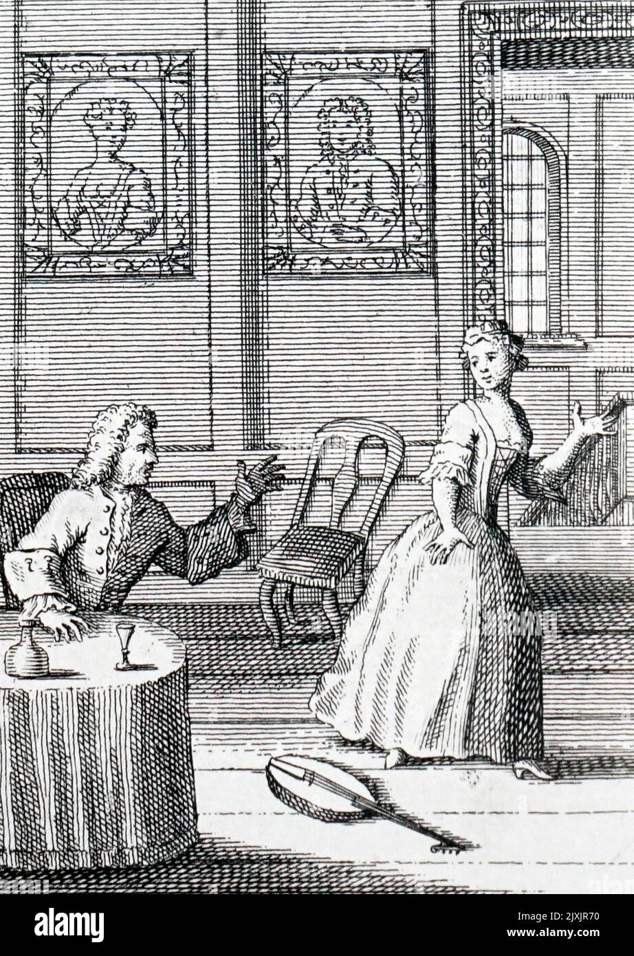 Illustration intitulée « un poison par un poison » représentant une jeune femme qui a tué son mari avec du poison. Daté du 18th siècle Banque D'Images