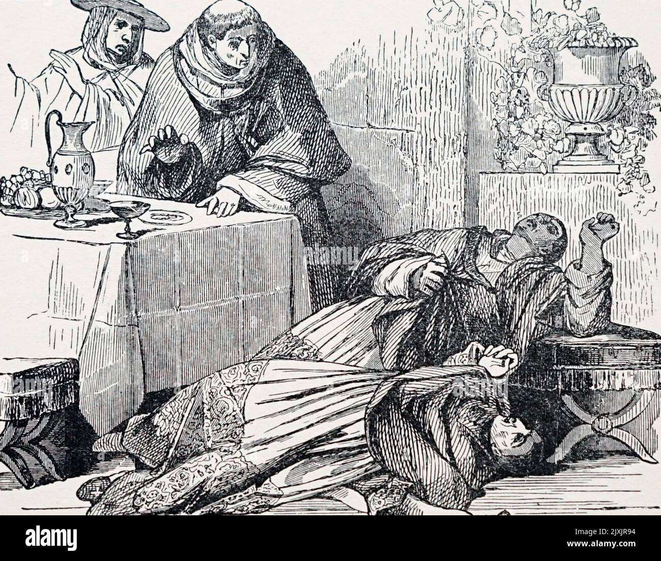 Illustration de la mort du Pape Alexandre VI (Borja) (1431-1503). Daté du 16th siècle Banque D'Images