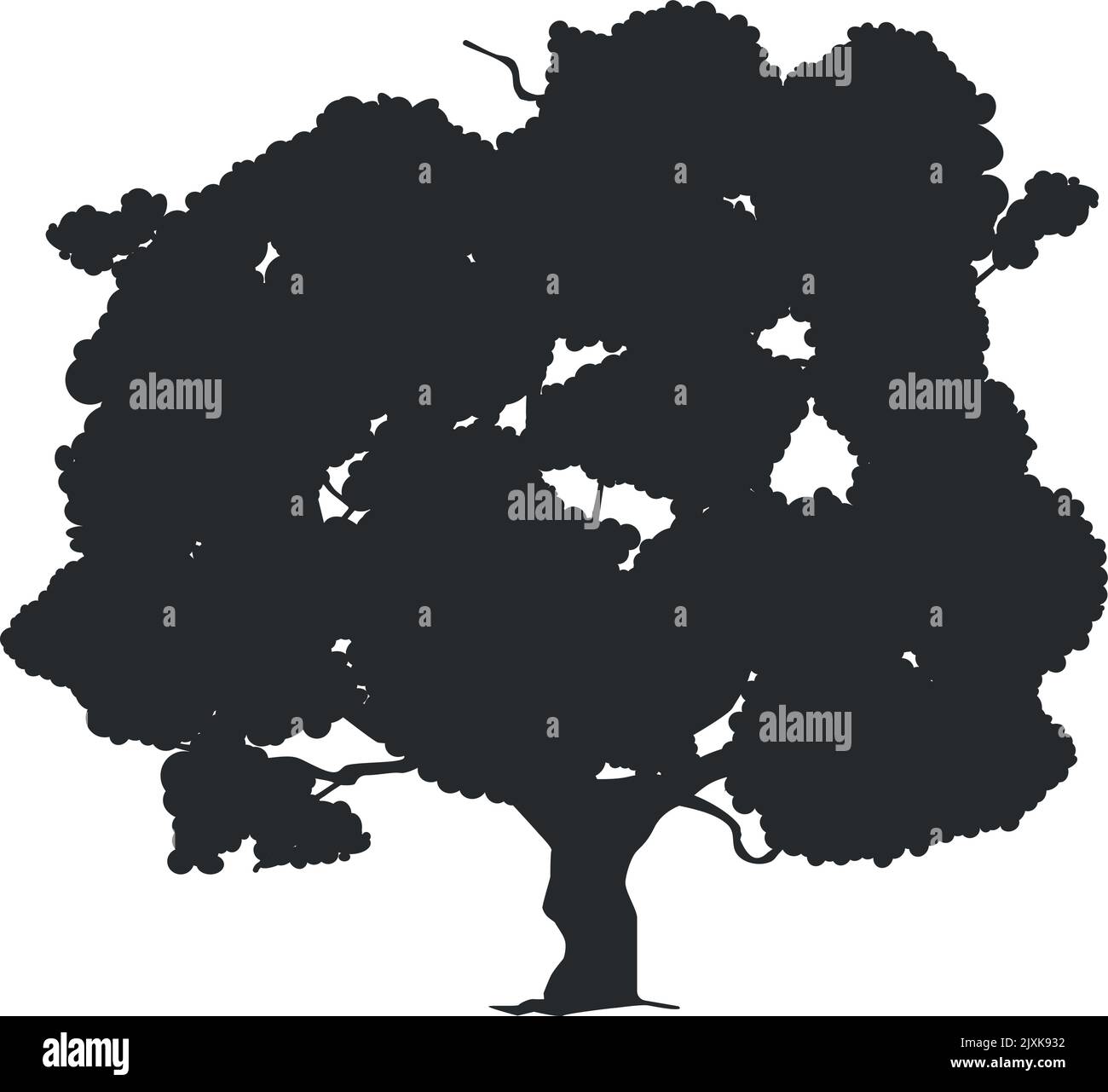 Silhouette noire de chêne. Symbole de la nature de l'arbre forestier Illustration de Vecteur