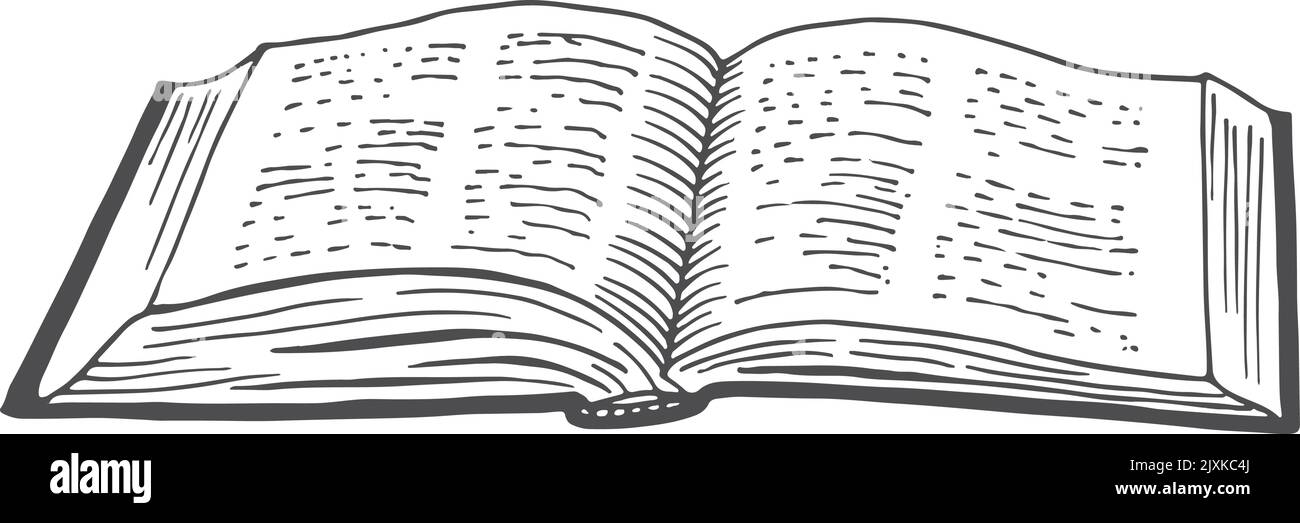 Gravure de livre ouvert. Symbole de la littérature dessinée à la main Illustration de Vecteur