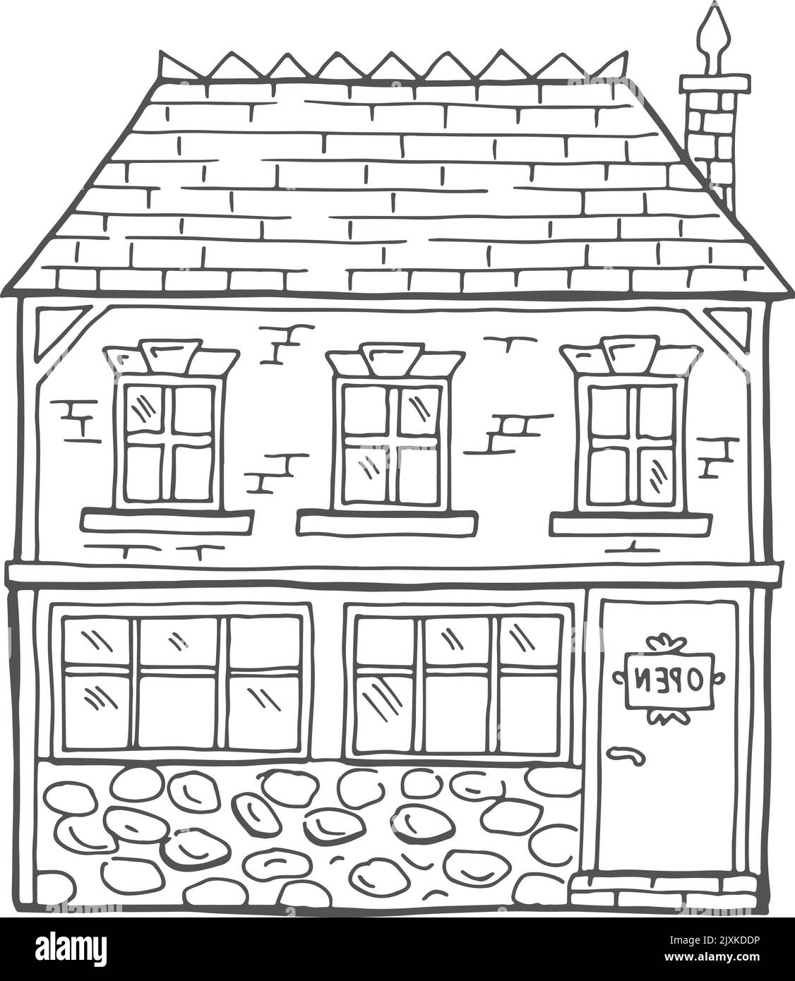 Maison rétro avec toit carrelé. Vieil immeuble en bosse Illustration de Vecteur