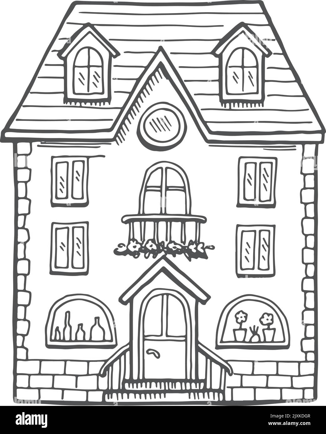 Adorable petite maison. Séjour appartement bâtiment rétro Illustration de Vecteur