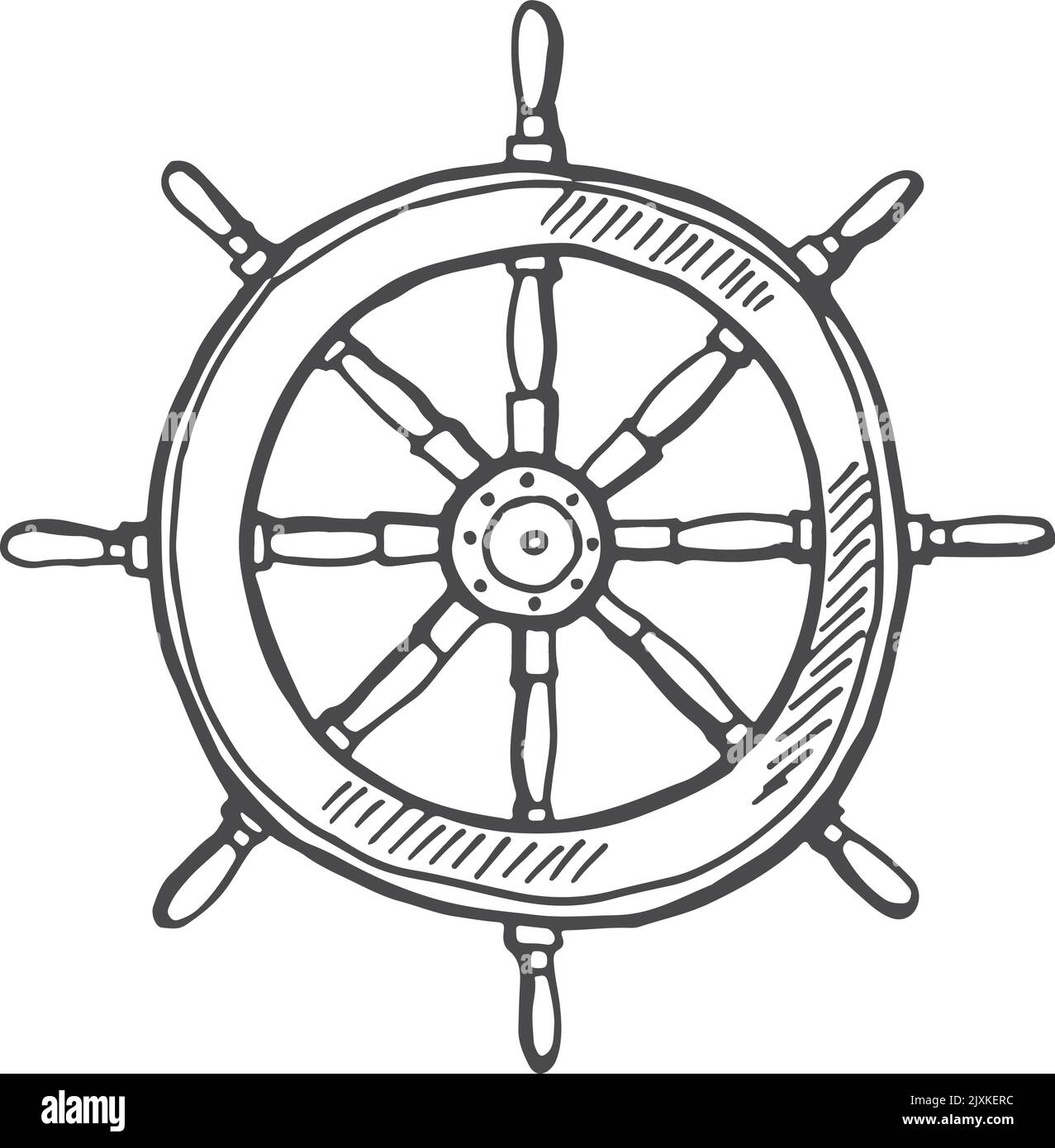 Esquisse de la roue du navire. Symbole de direction rétro-marine Illustration de Vecteur