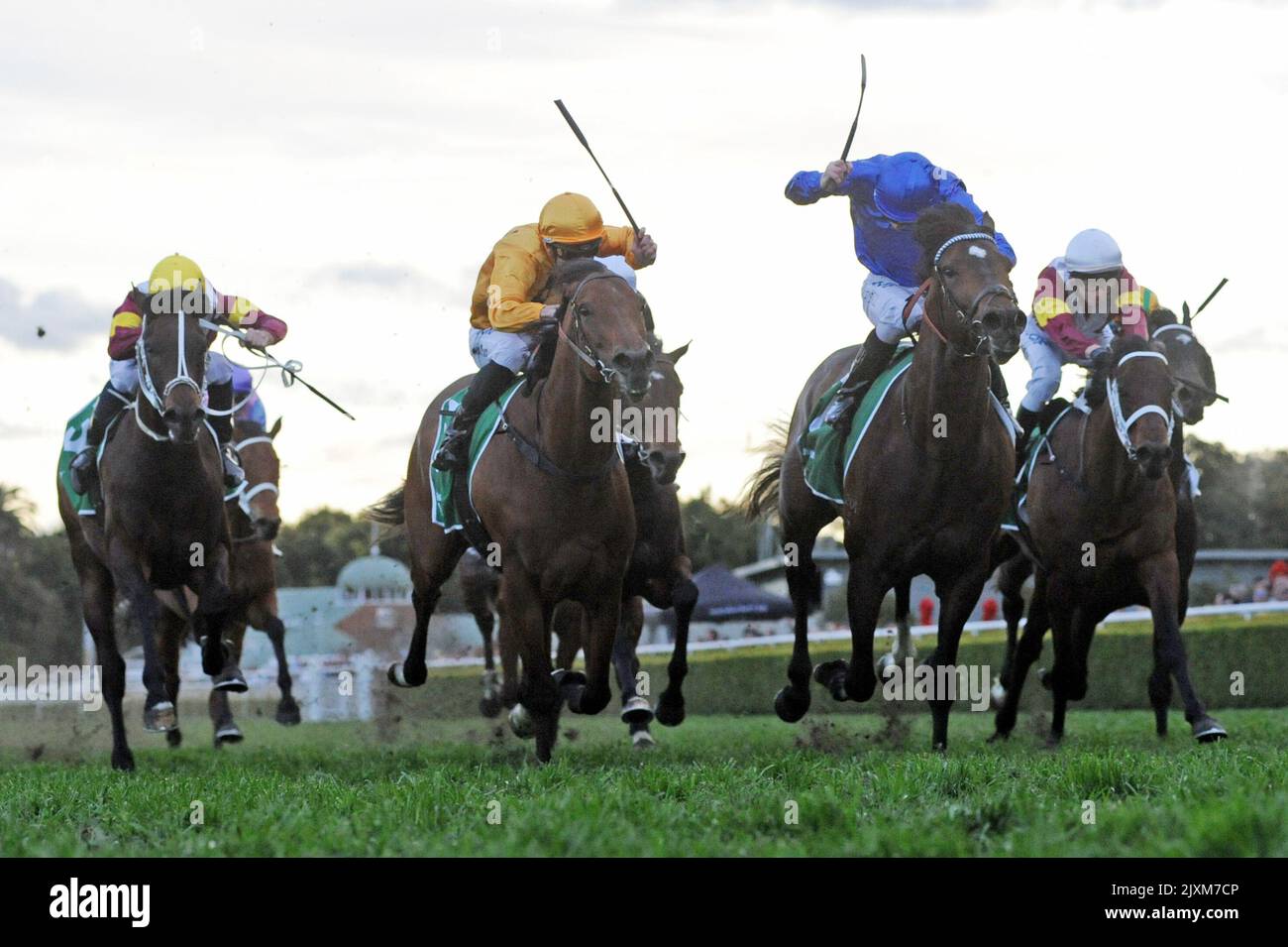 Jockey James McDonald passe le meilleur des jours à la victoire dans la course 9, le handicap Heineken 3, pendant la Journée des enjeux de Chelmsford à Royal Randwick à Sydney, samedi, 1 septembre 2018. (AAP image/Simon Bullard) Banque D'Images