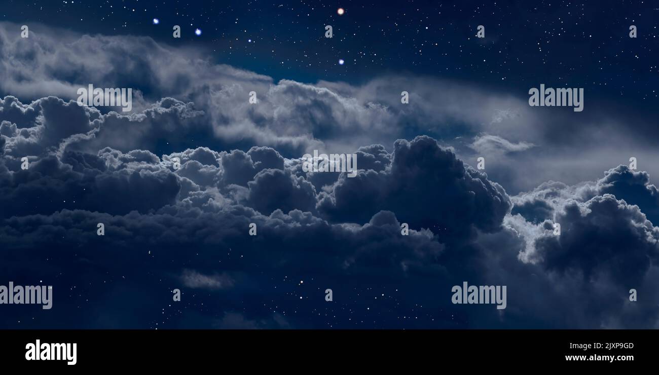 Au-dessus des nuages de nuit avec des étoiles Banque D'Images