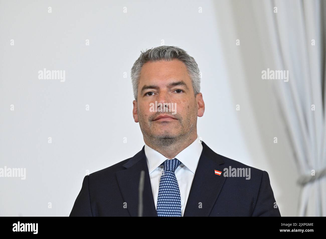 Vienne, Autriche. 07th septembre 2022. Conseil des ministres du gouvernement fédéral avec le chancelier fédéral Karl Nehammer (ÖVP). Sujet: Frein de prix de l'électricité pour tout le monde Banque D'Images