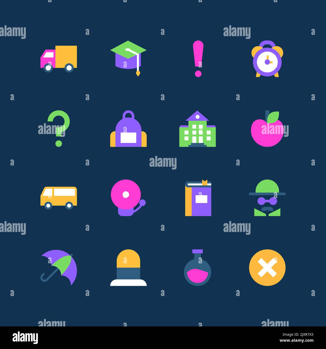 Retour à l'école - ensemble d'icônes fluo de style plat Illustration de Vecteur