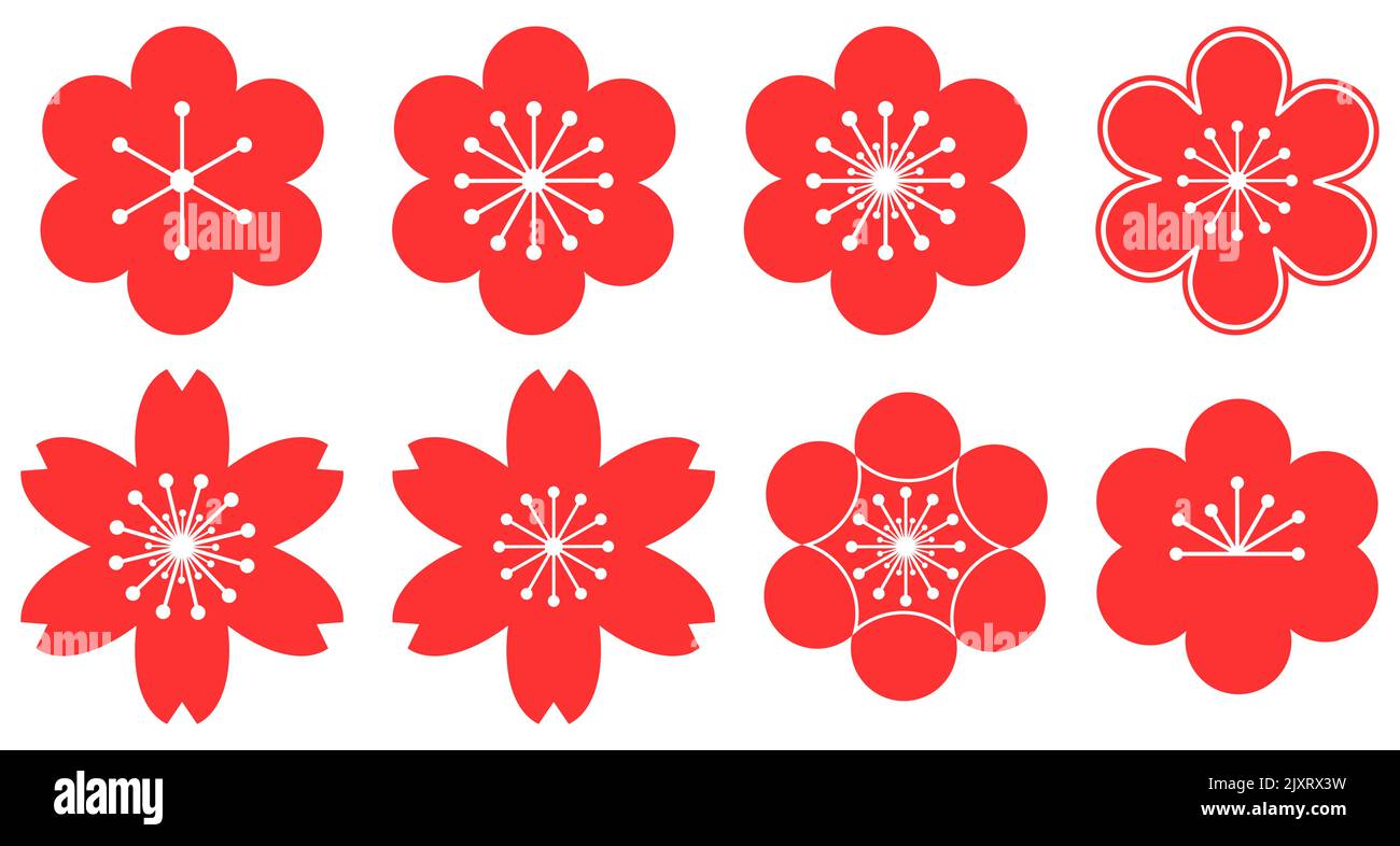 Ensemble d'icônes de fleurs de prune. Illustration vectorielle isolée sur fond blanc Illustration de Vecteur